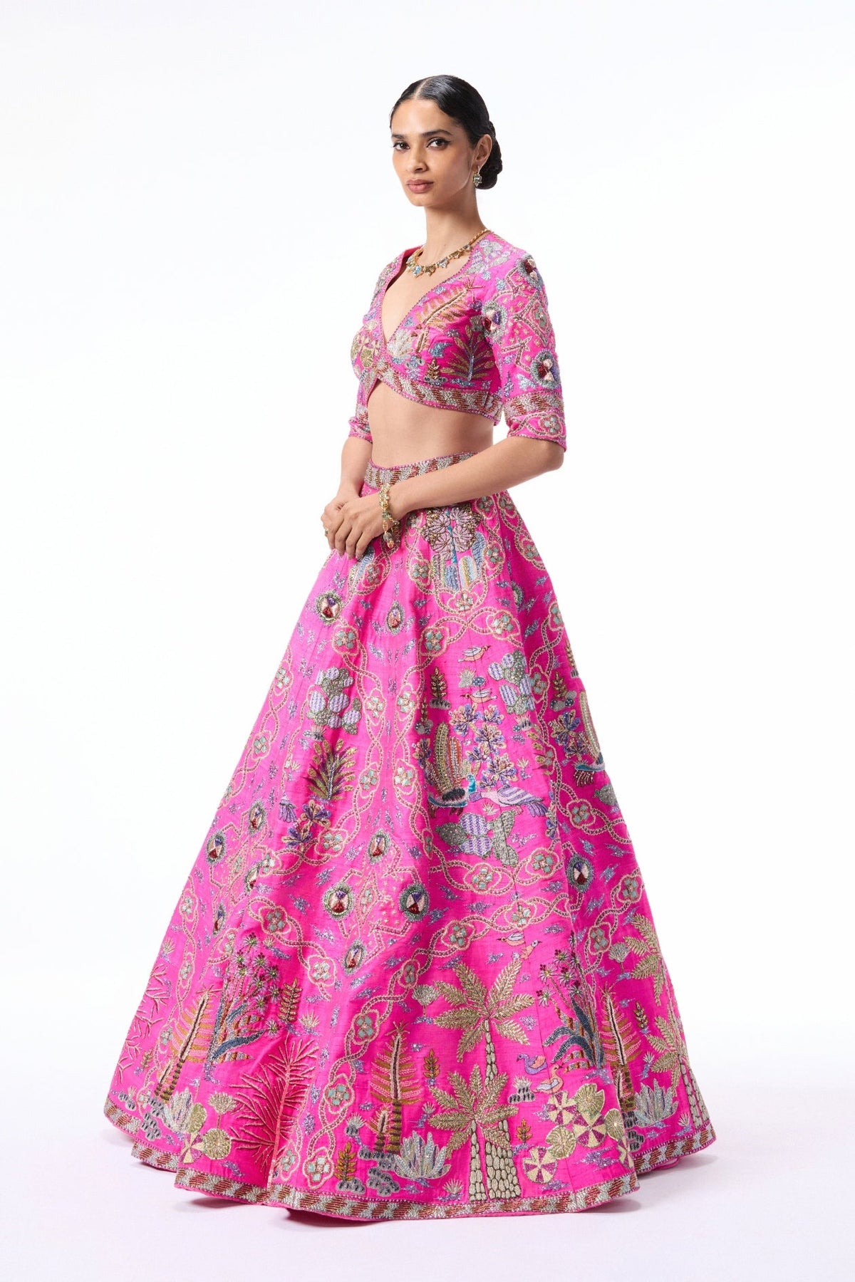 Sunspell - Hot Pink Raw Silk Lehenga