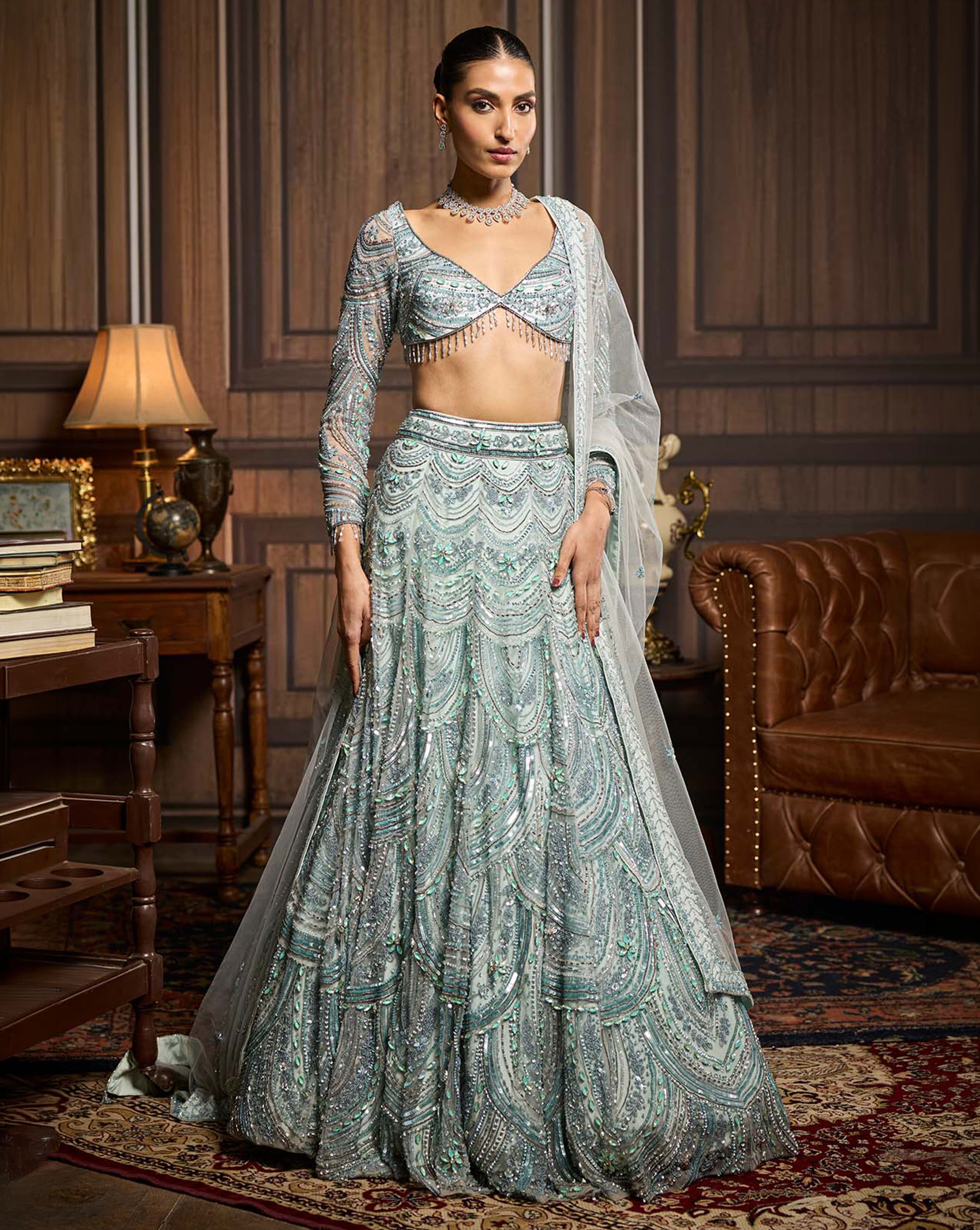 Ice Blue Fully Embellished Lehenga Set