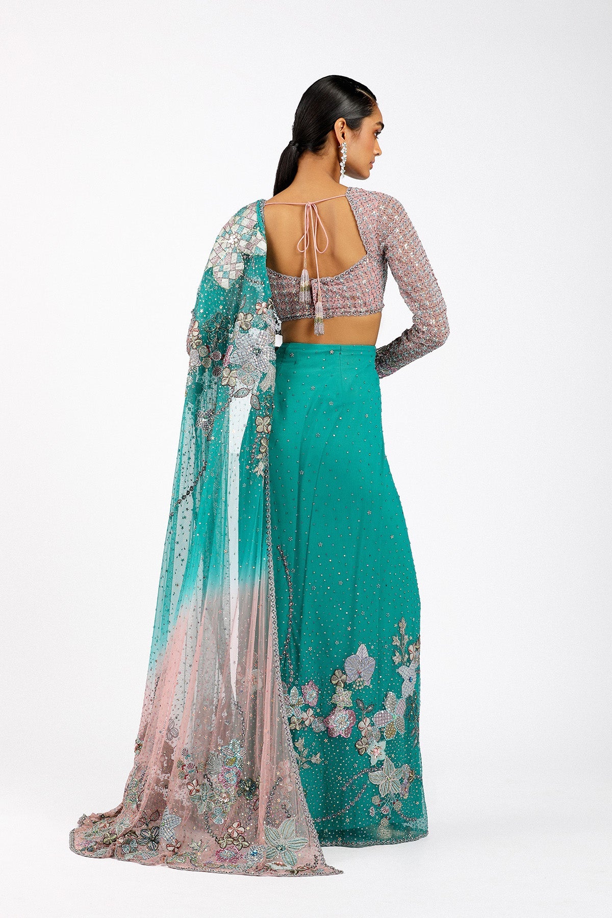 Myrielle - Turq-Pink Tulle Saree