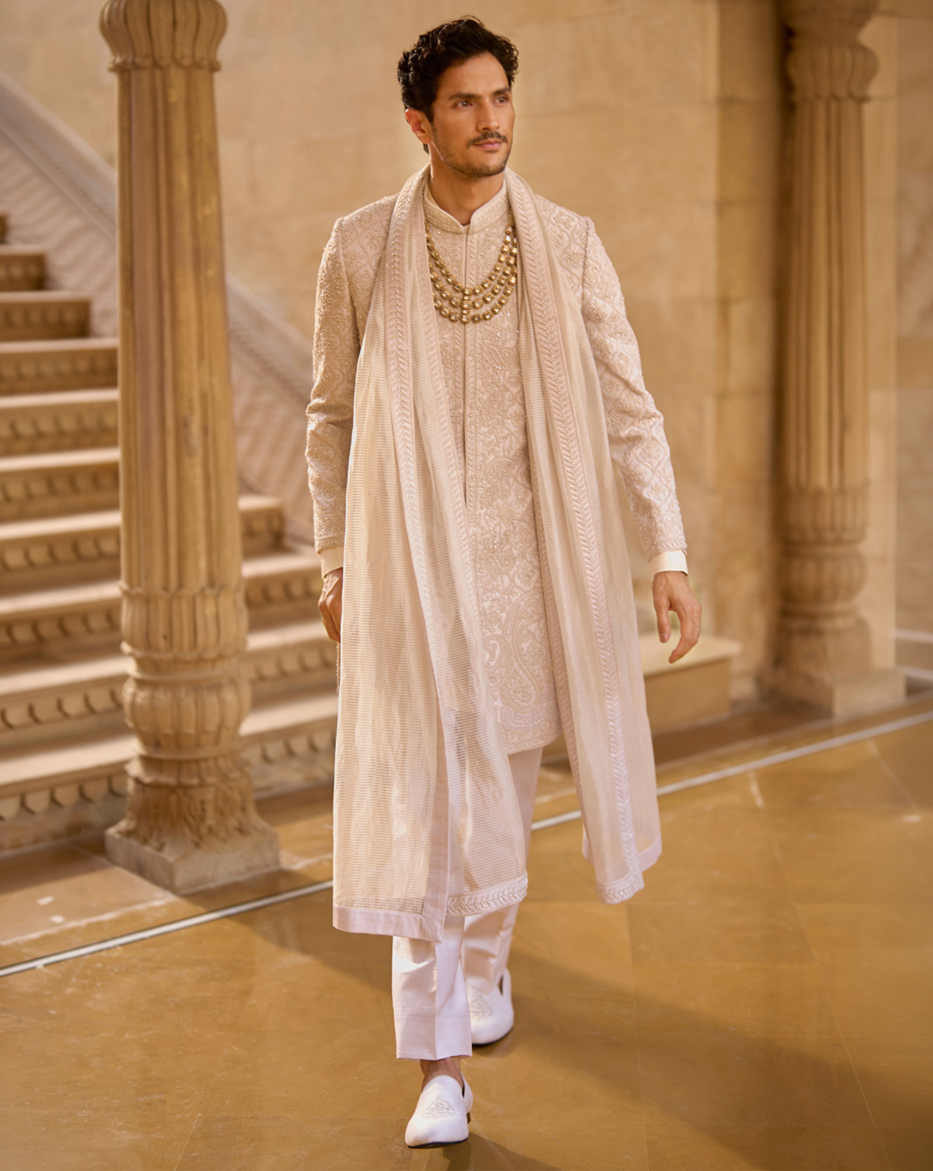 Ivory Abstract Sherwani Set