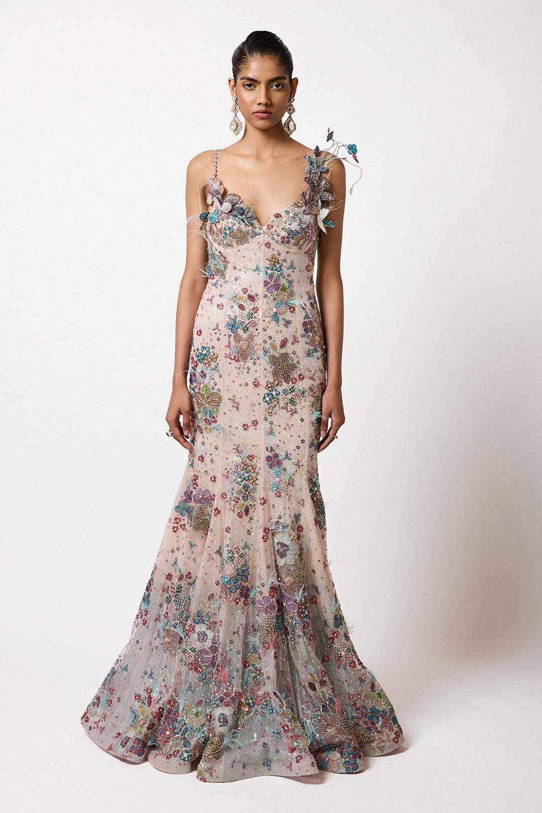 Velisse - Ivory Blue Tulle Fish Tail Gown