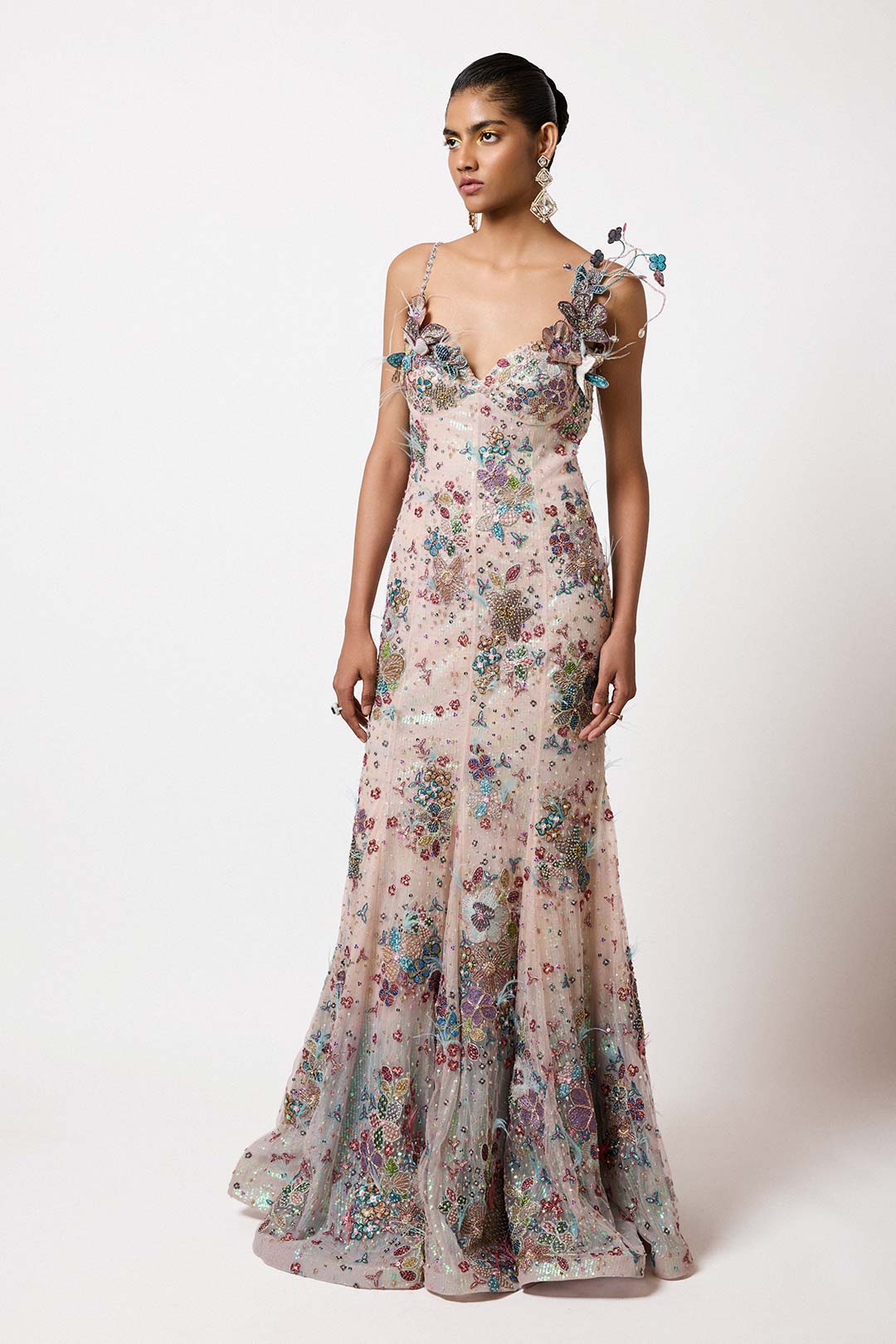 Velisse - Ivory Blue Tulle Fish Tail Gown