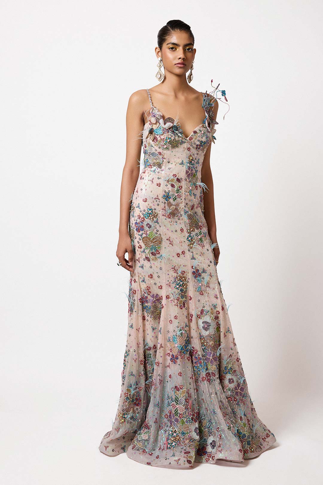 Velisse - Ivory Blue Tulle Fish Tail Gown