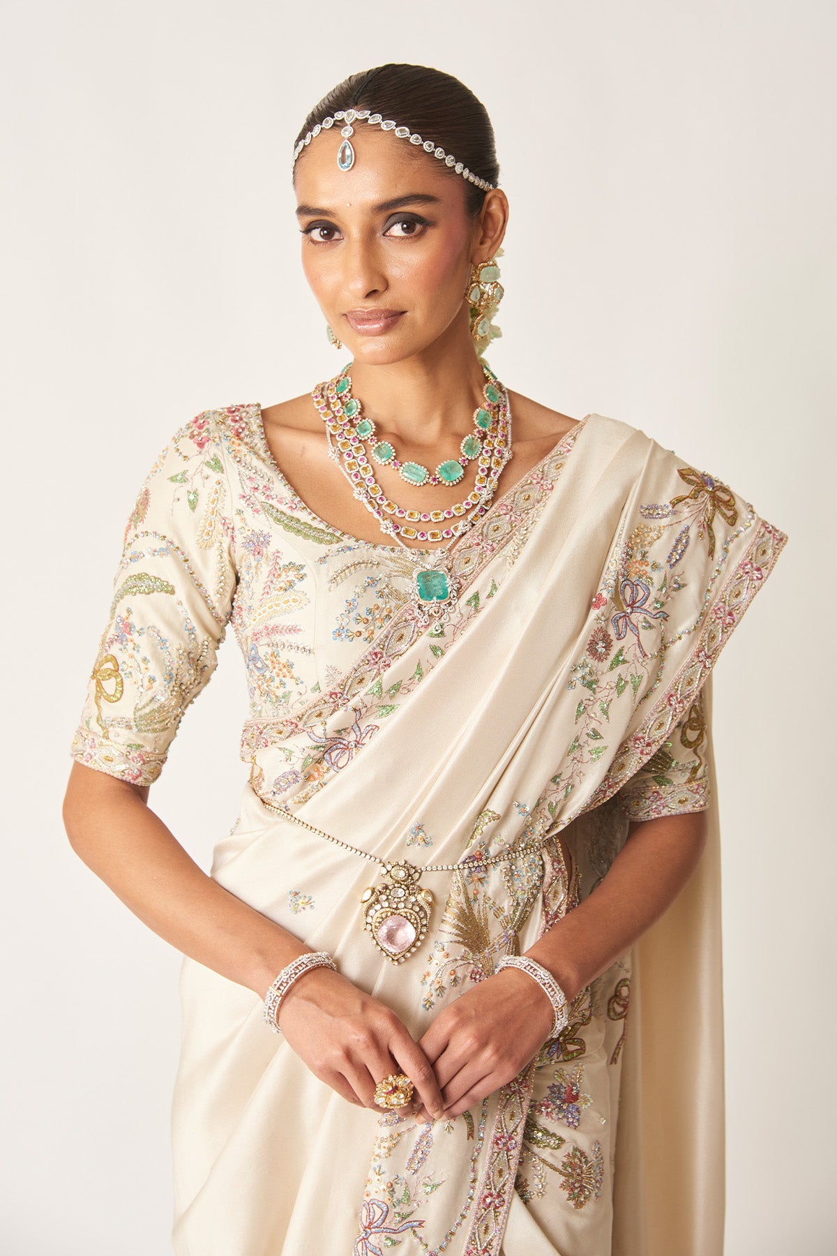 Reva - Ivory Dupion Silk Saree