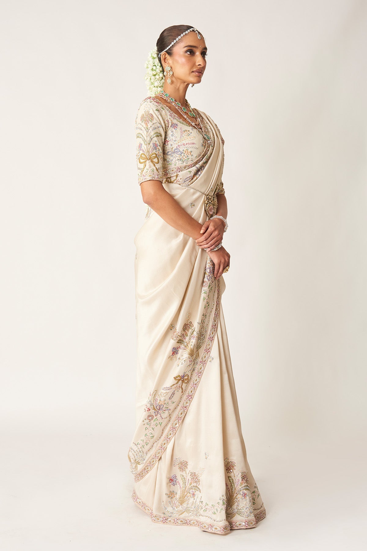 Reva - Ivory Dupion Silk Saree