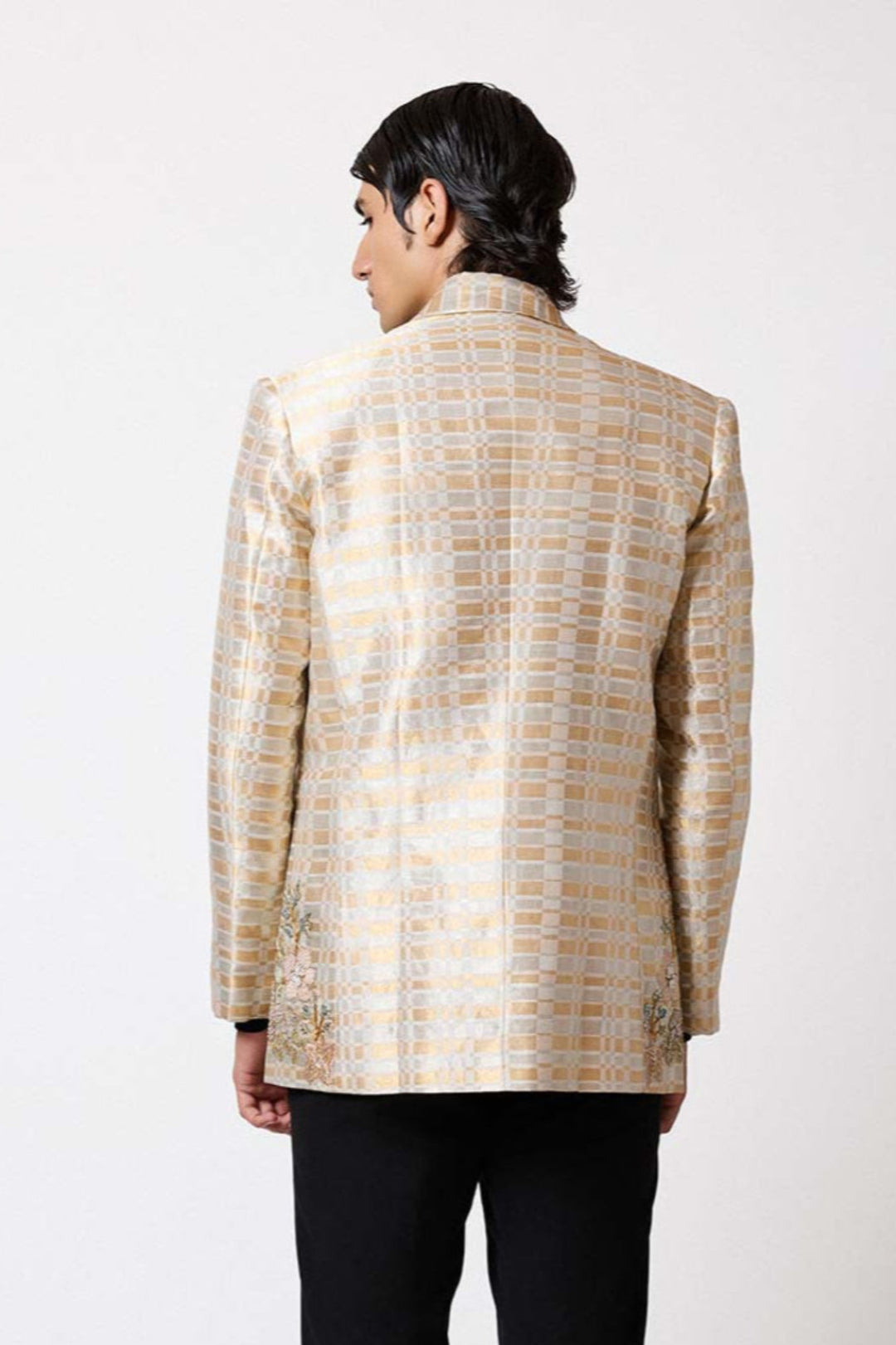 Velnoir - Ivory Gold Banarasi Tissue Brocade Blazer