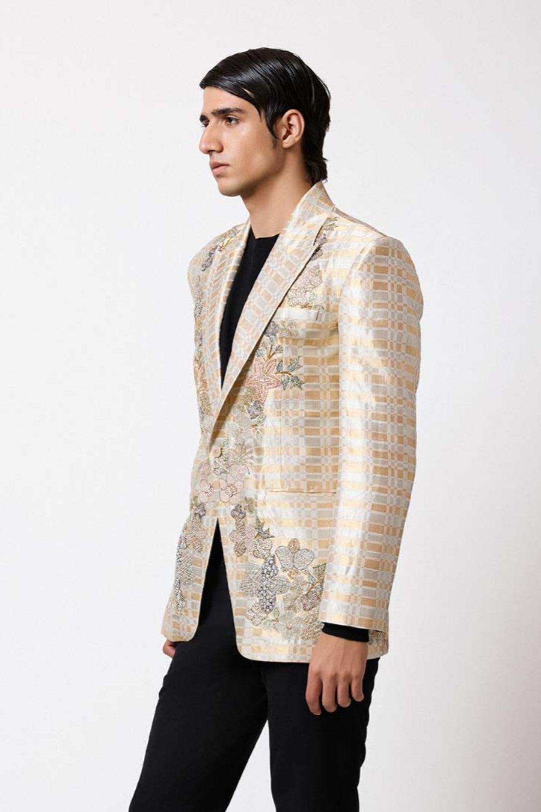 Velnoir - Ivory Gold Banarasi Tissue Brocade Blazer