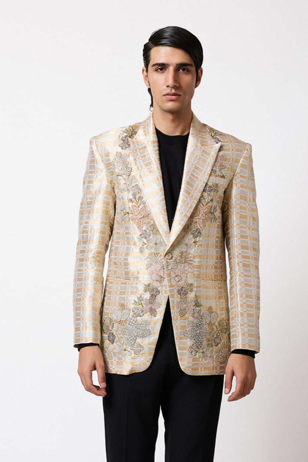 Velnoir - Ivory Gold Banarasi Tissue Brocade Blazer