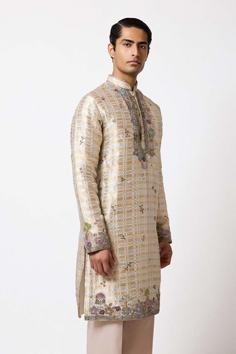 Talon - Ivory Gold Banarasi Tissue Brocade Kurta