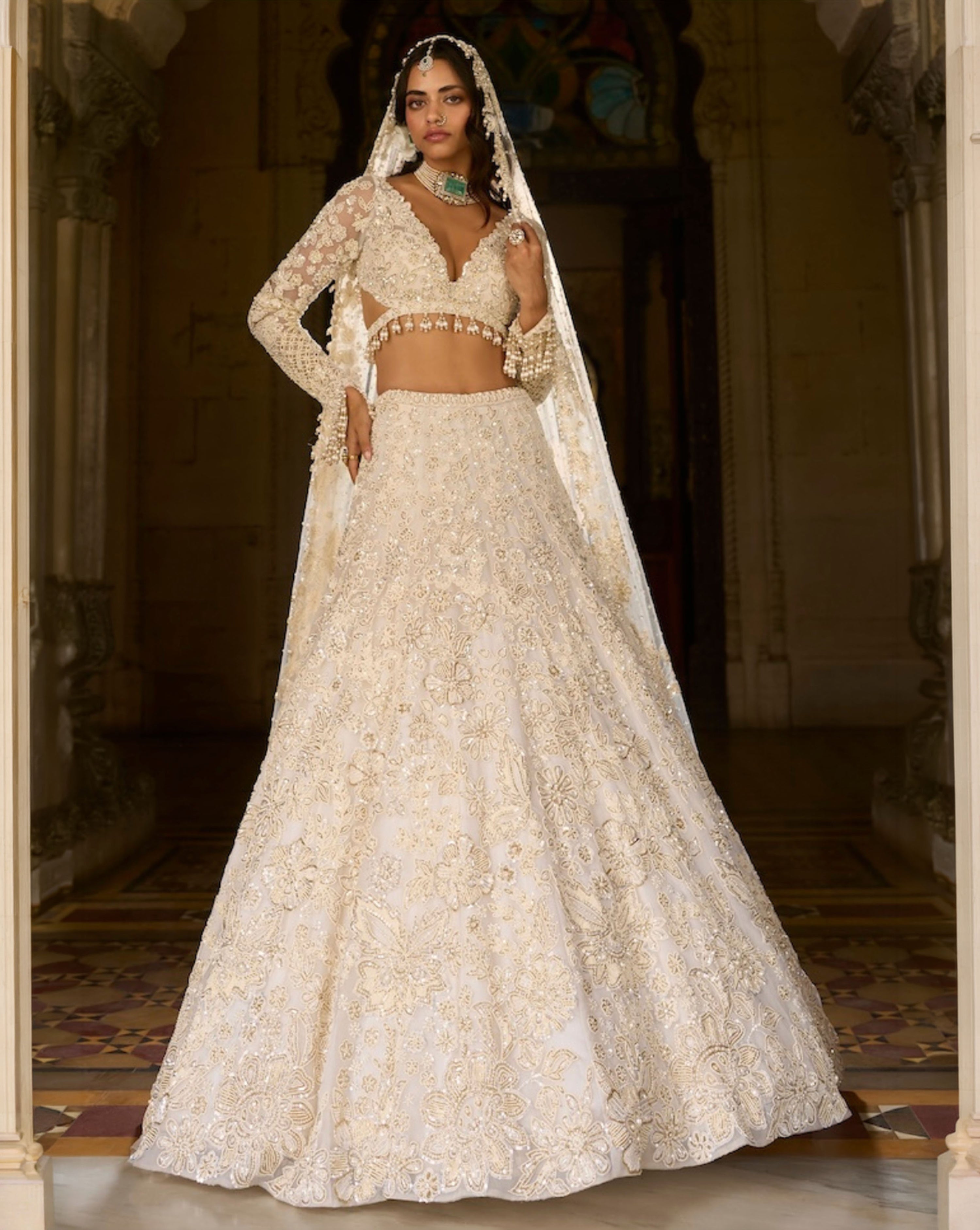 Ivory Gold Sequin Lehenga Set