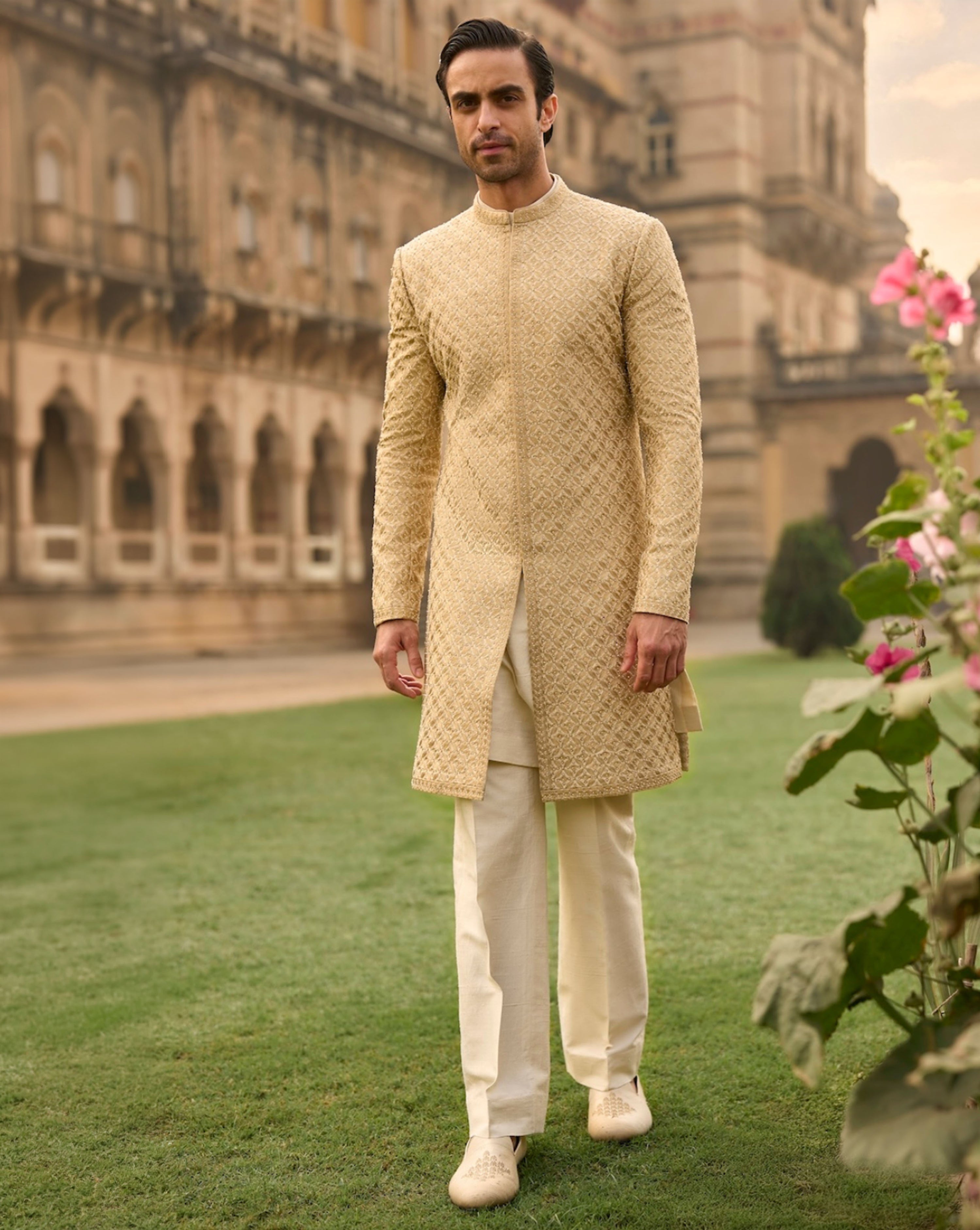 Ivory Gold Sherwani Set