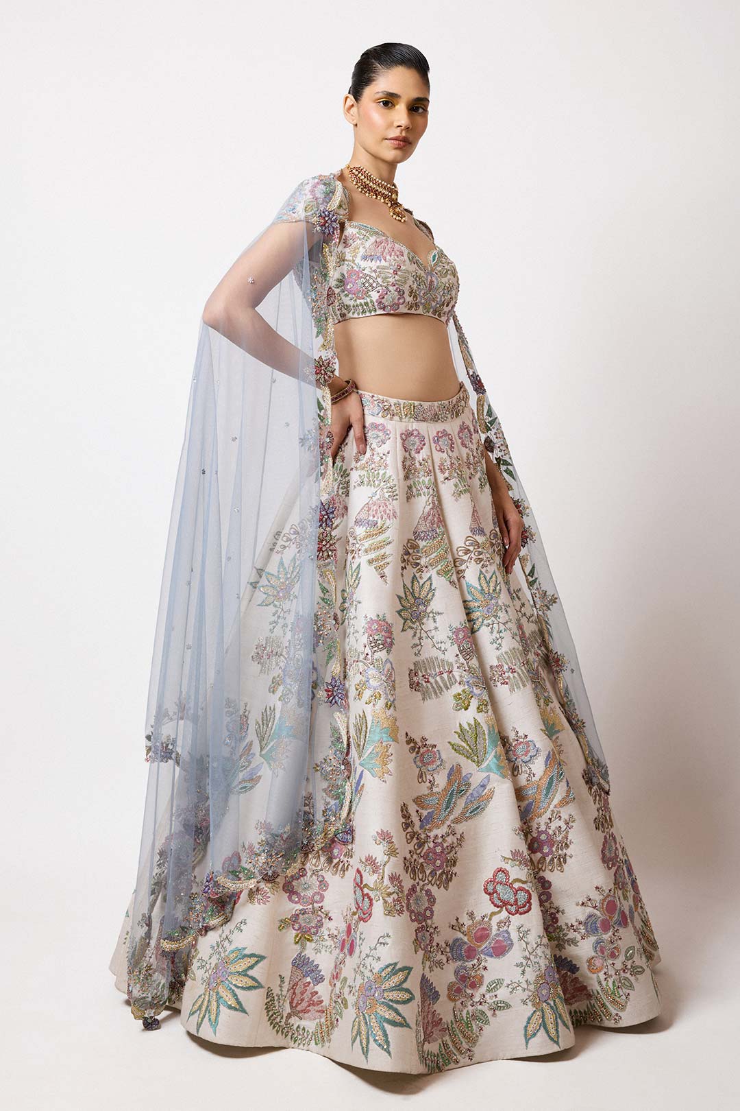Zoralie - Ivory Raw Silk Lehenga