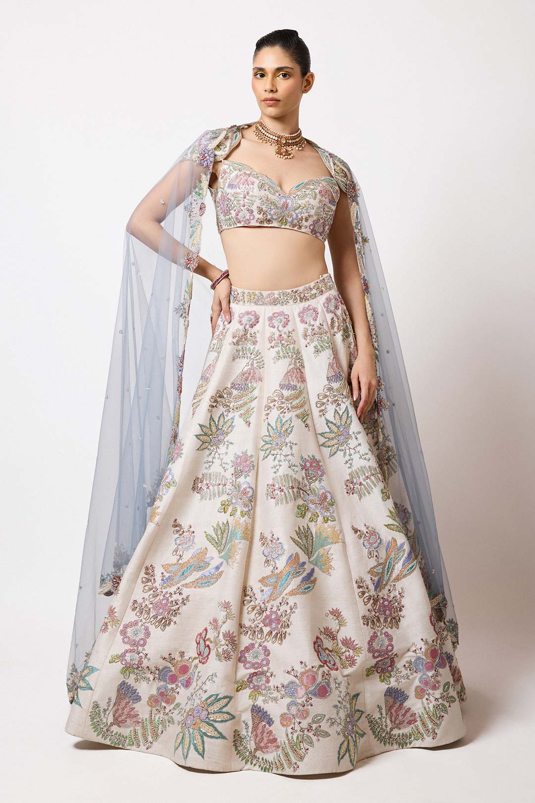 Zoralie - Ivory Raw Silk Lehenga