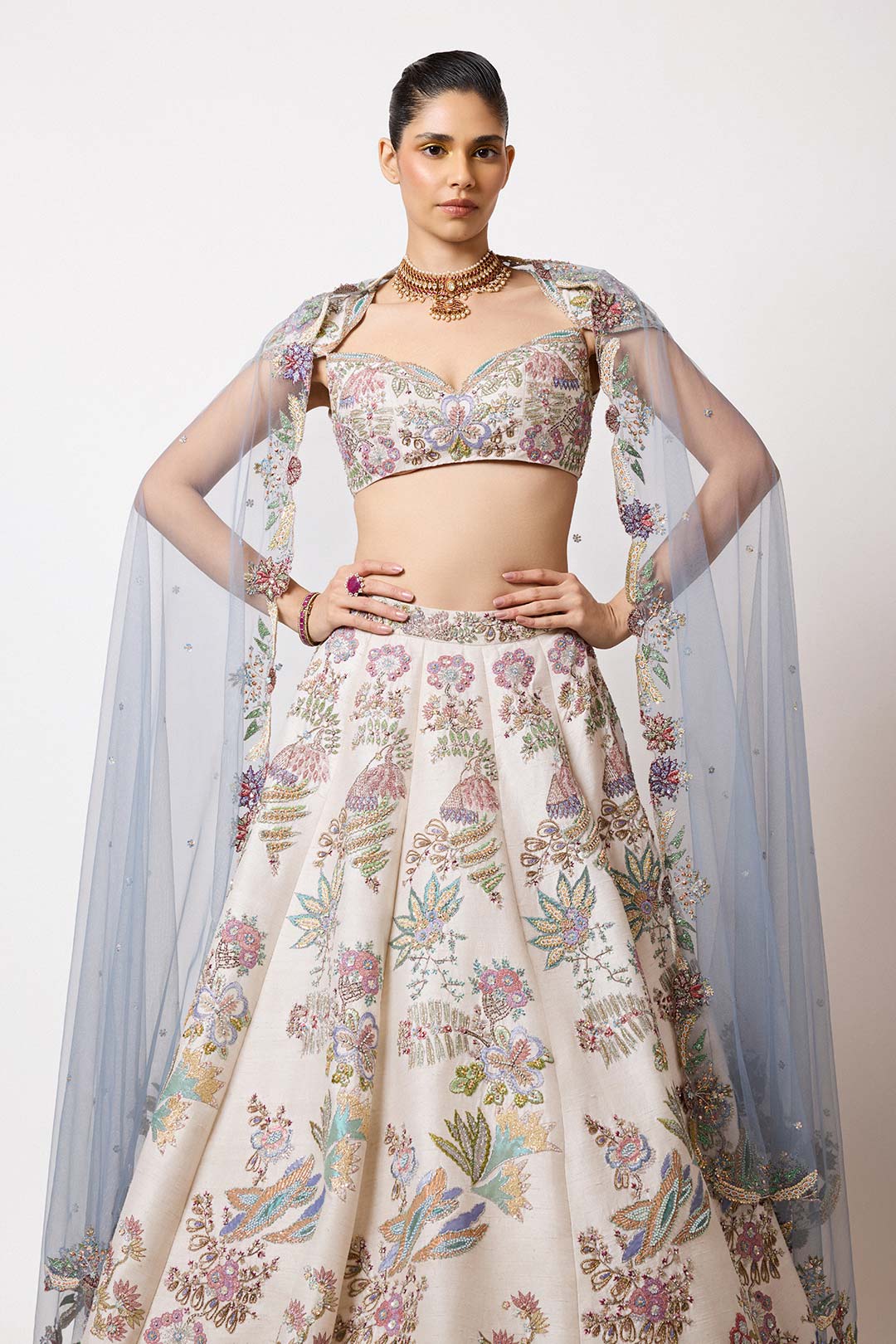 Zoralie - Ivory Raw Silk Lehenga