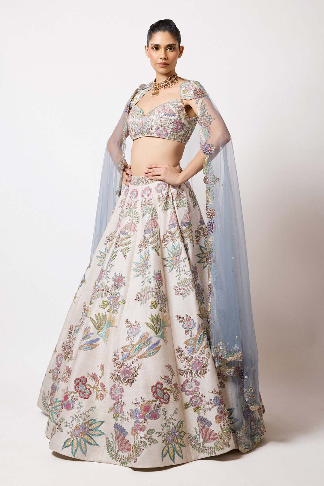 Zoralie - Ivory Raw Silk Lehenga