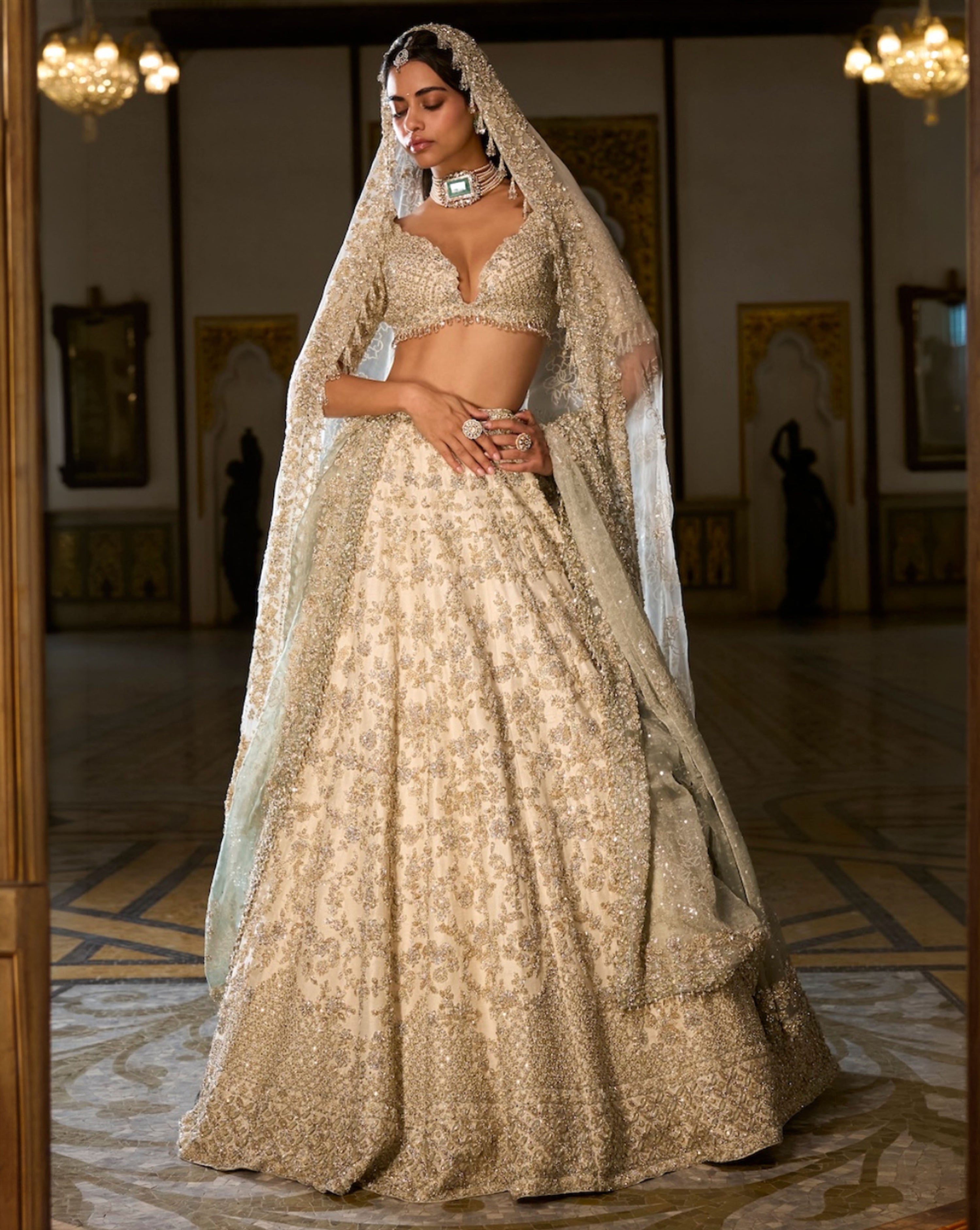 Ivory Sage Zardosi Lehenga Set