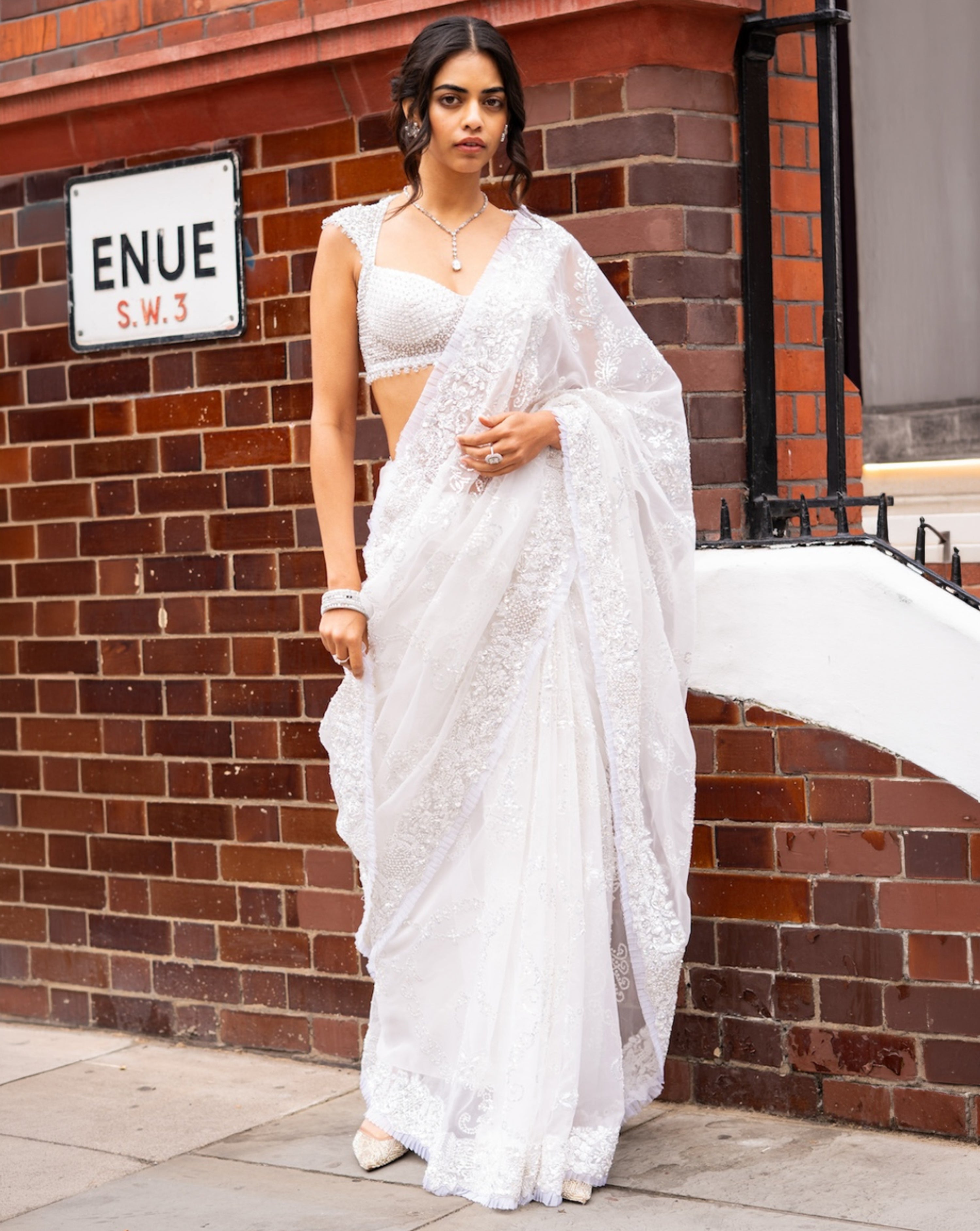 Ivory Sequin Saree