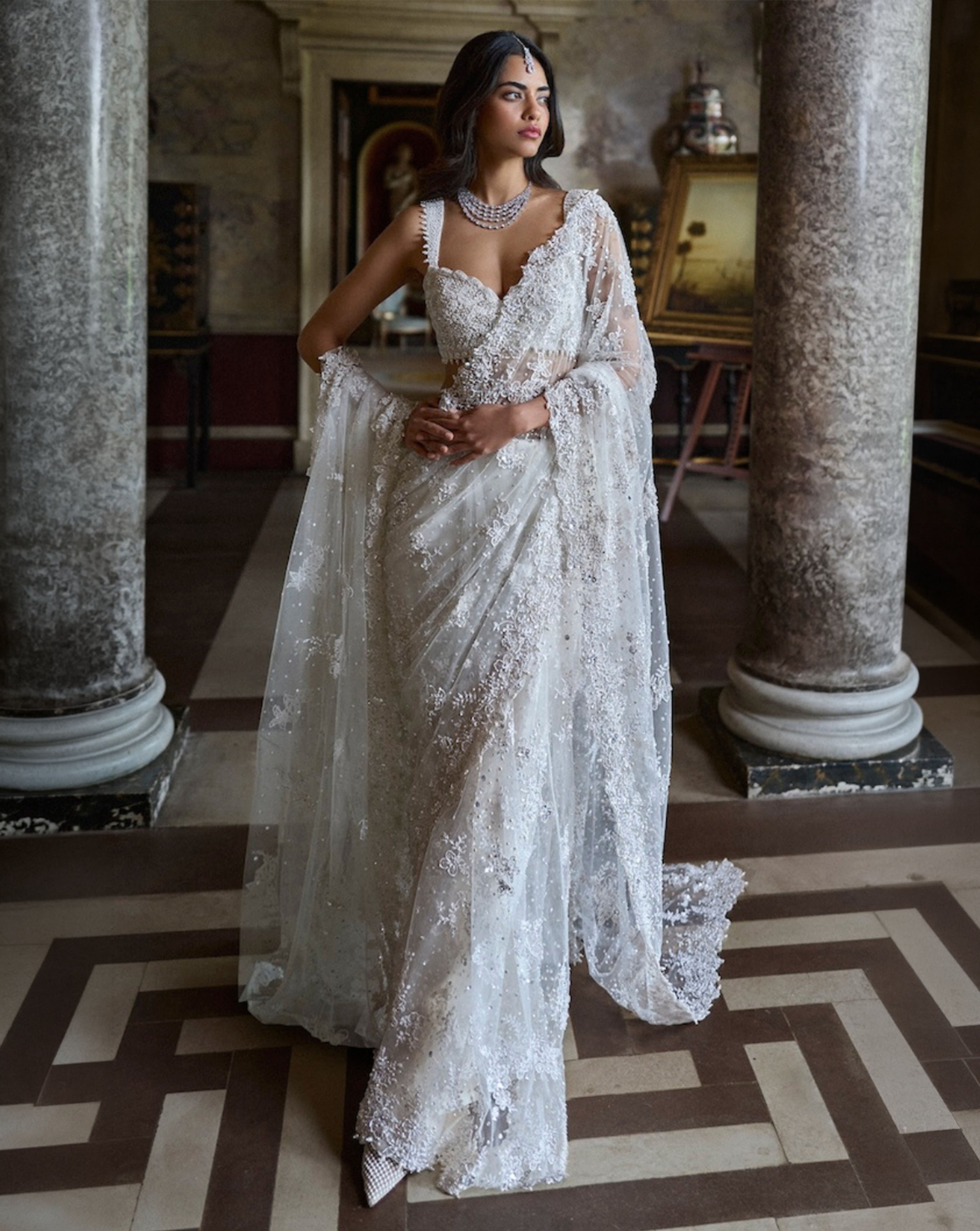 Ivory Three-Dimensional Saree