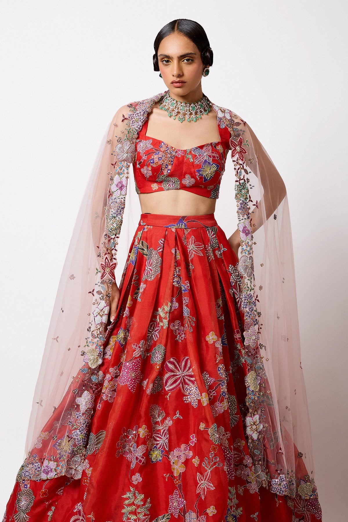 Ambrosia - Red Organza Pleated Lehenga