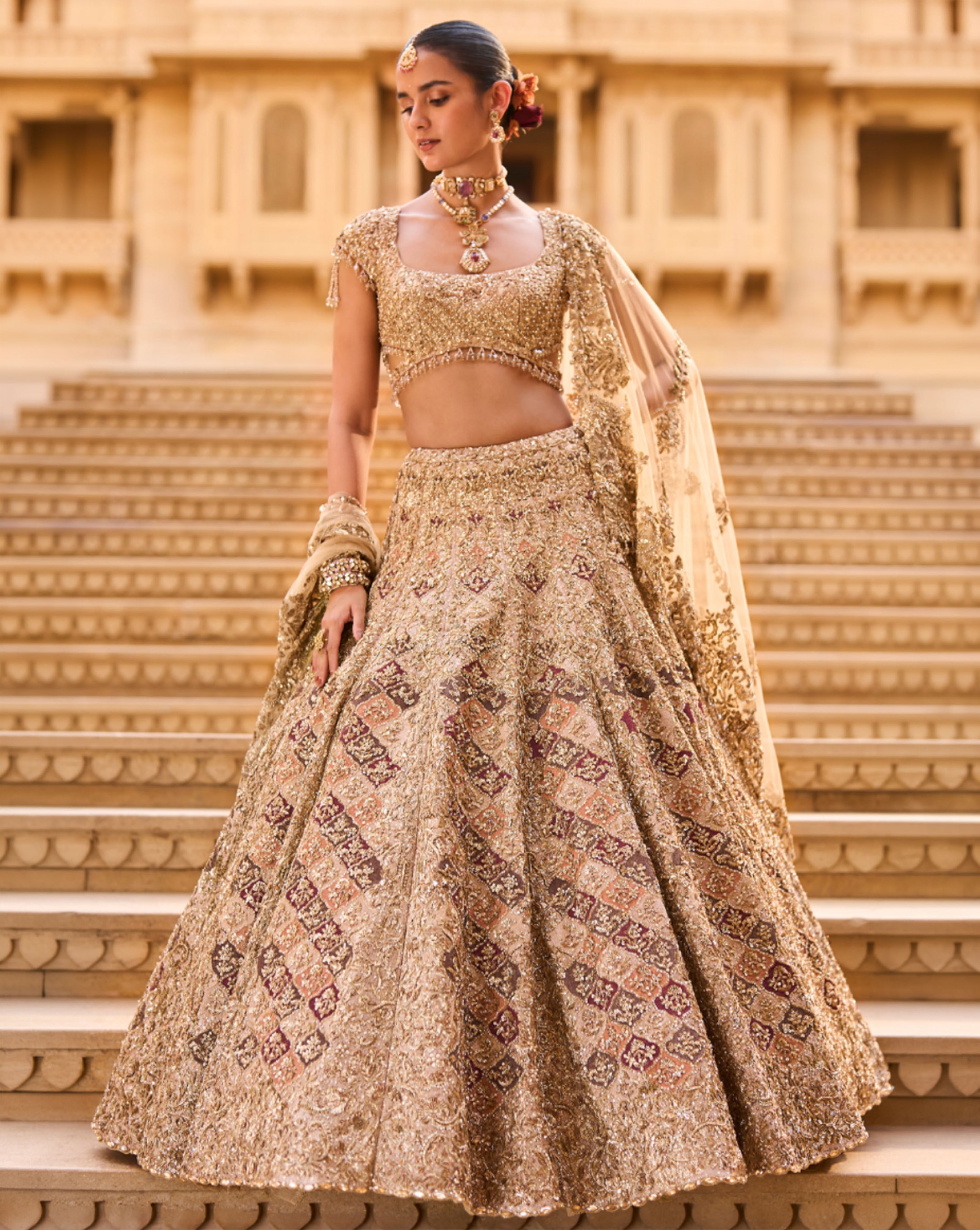 Light Gold Zardosi Lehenga