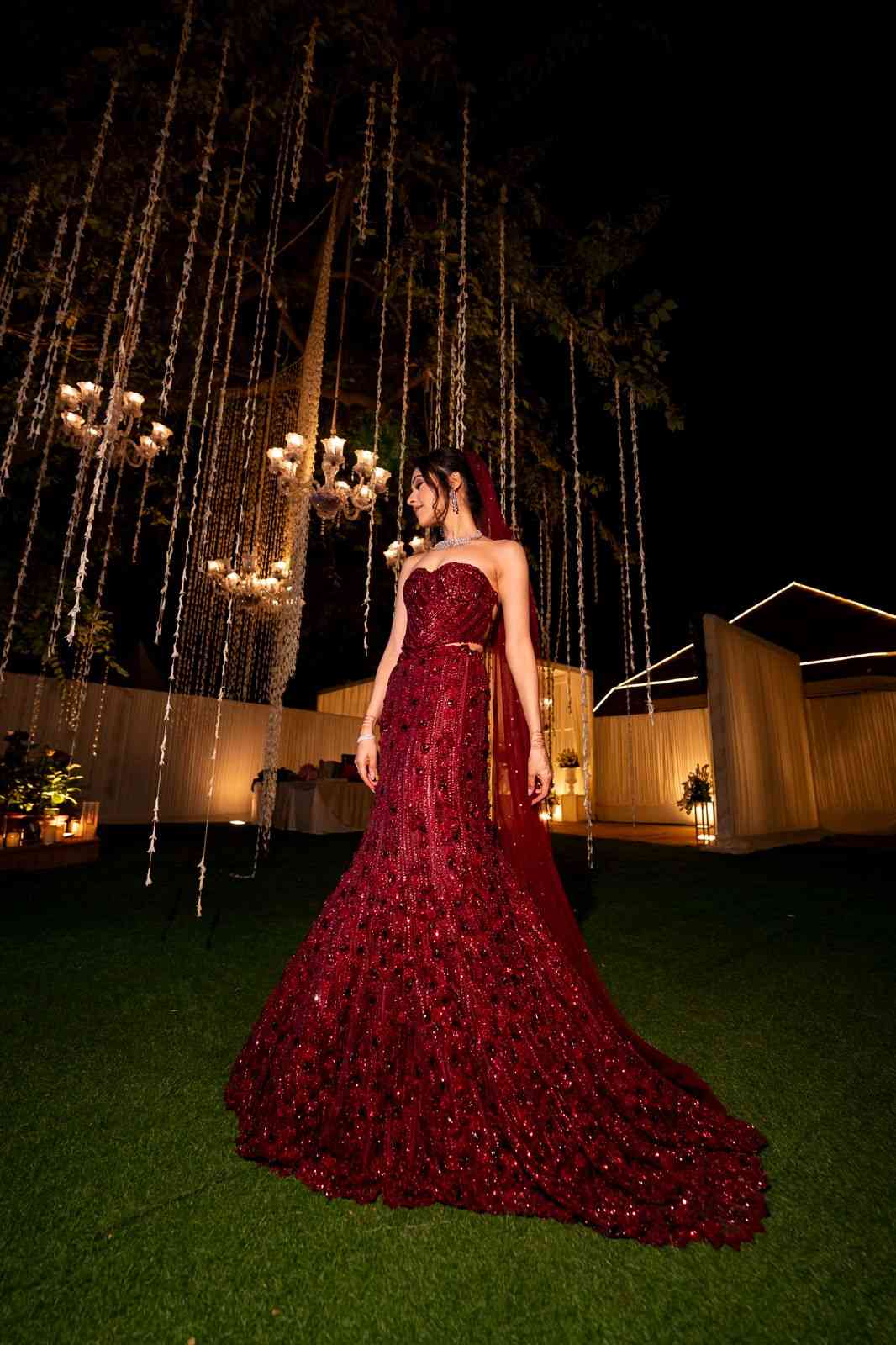 Maroon corset fishcut lehenga