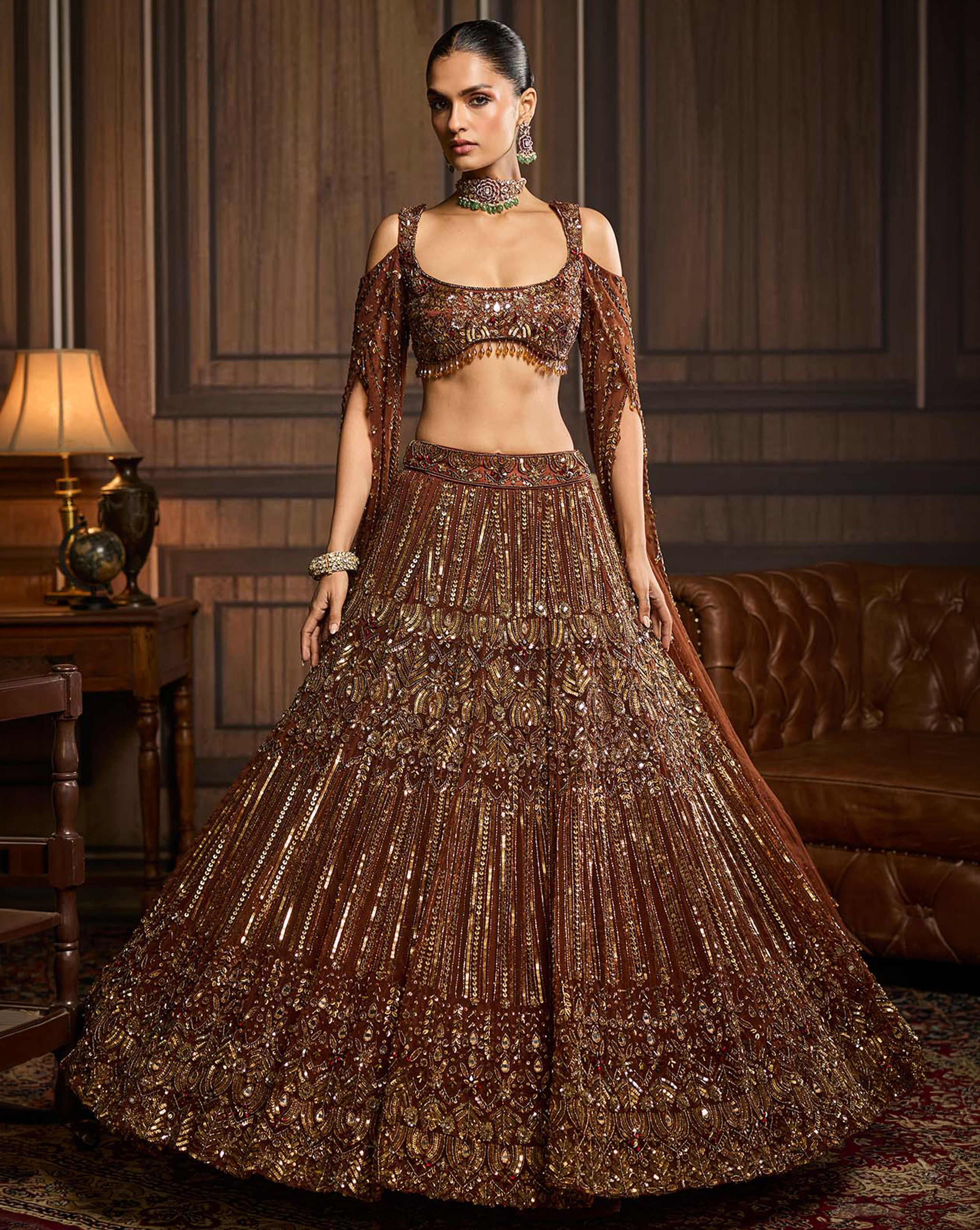 Metallic Gold Embellished  Lehenga Set