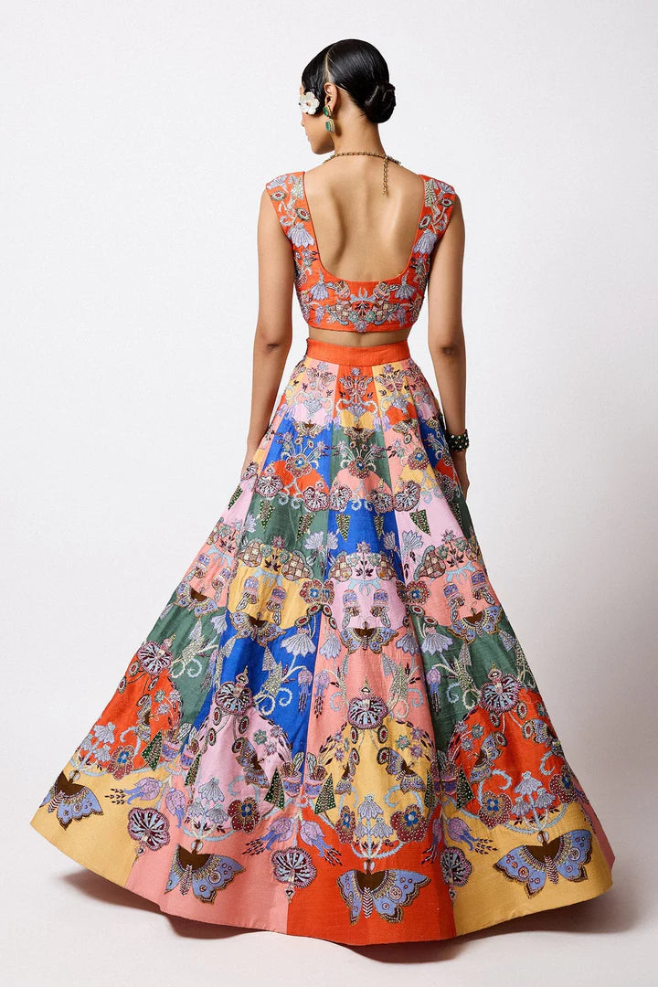Prismara - Multicolour Kasab Satin Lehenga - Ready to Ship