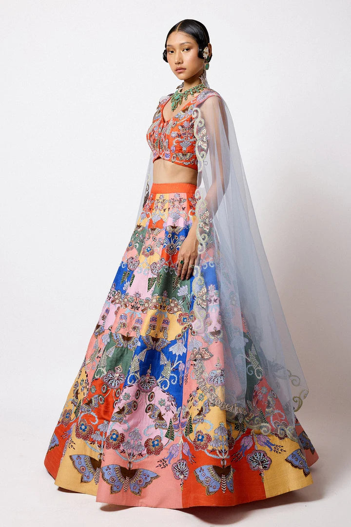 Prismara - Multicolour Kasab Satin Lehenga - Ready to Ship