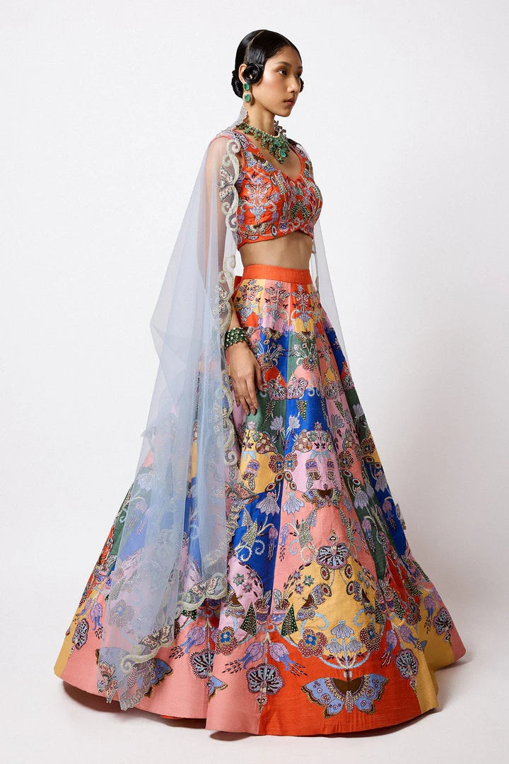 Prismara - Multicolour Kasab Satin Lehenga - Ready to Ship