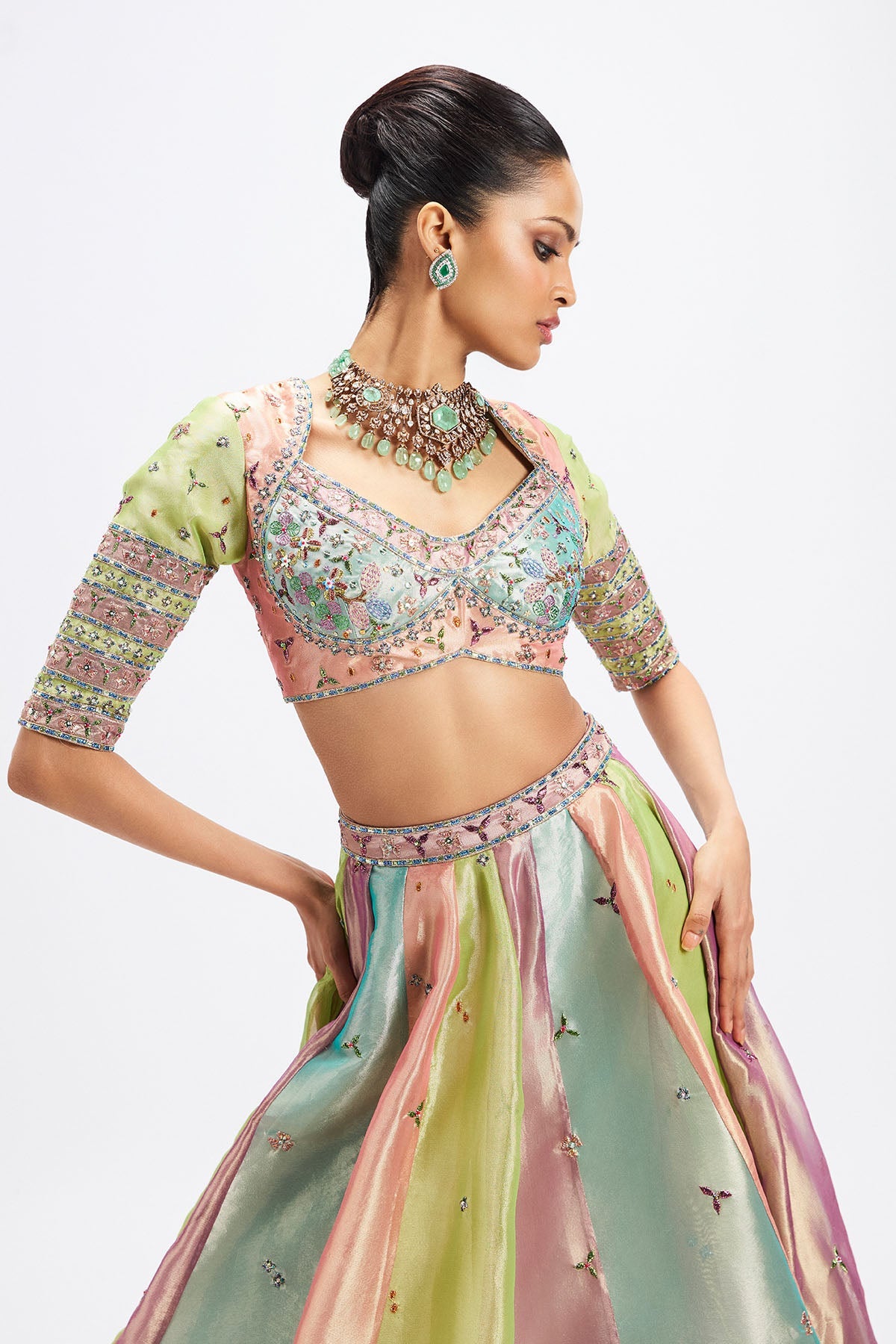 Camélia - Pop Multicoloured Tissue Lehenga