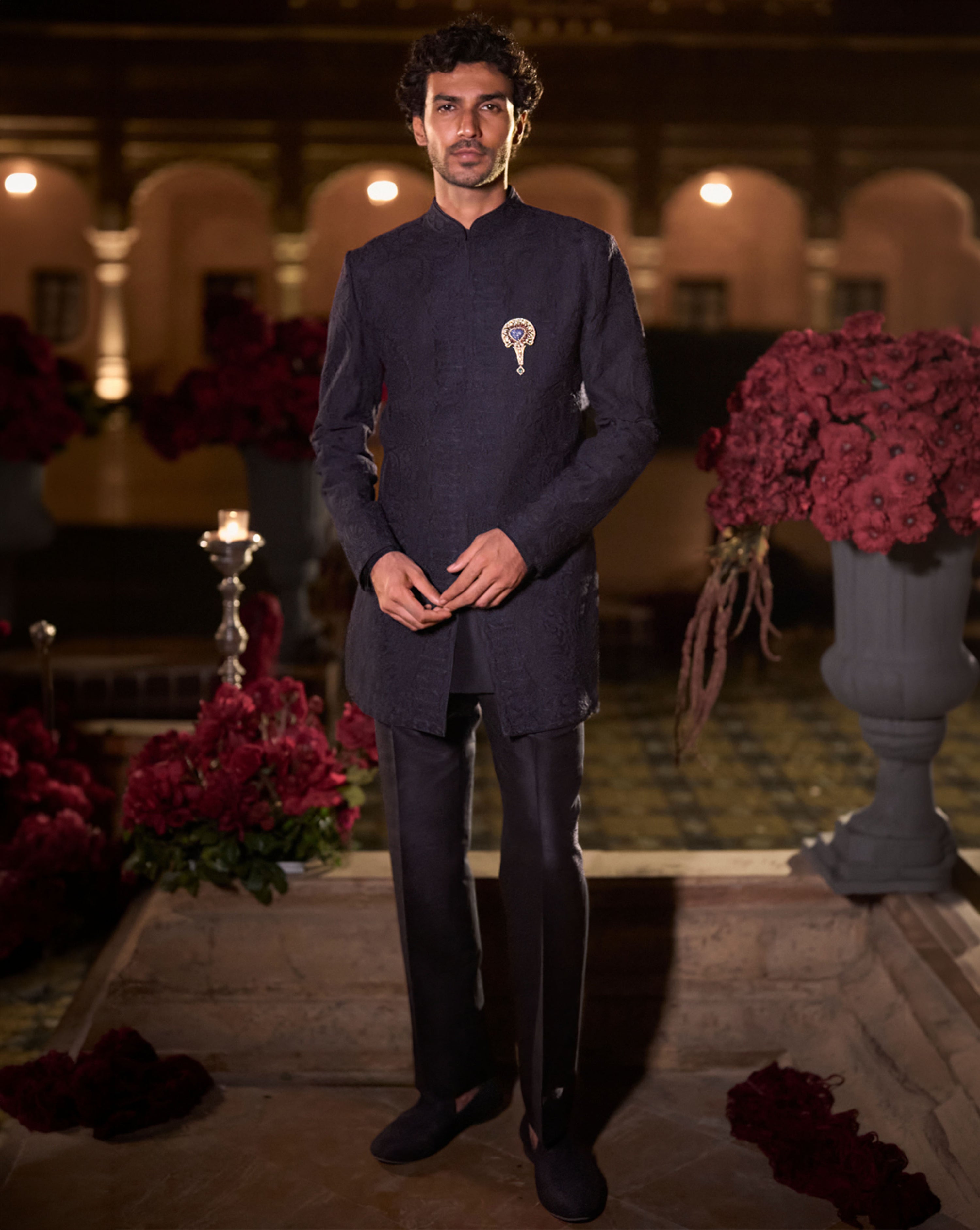 Navy Blue Abstract Sherwani Set
