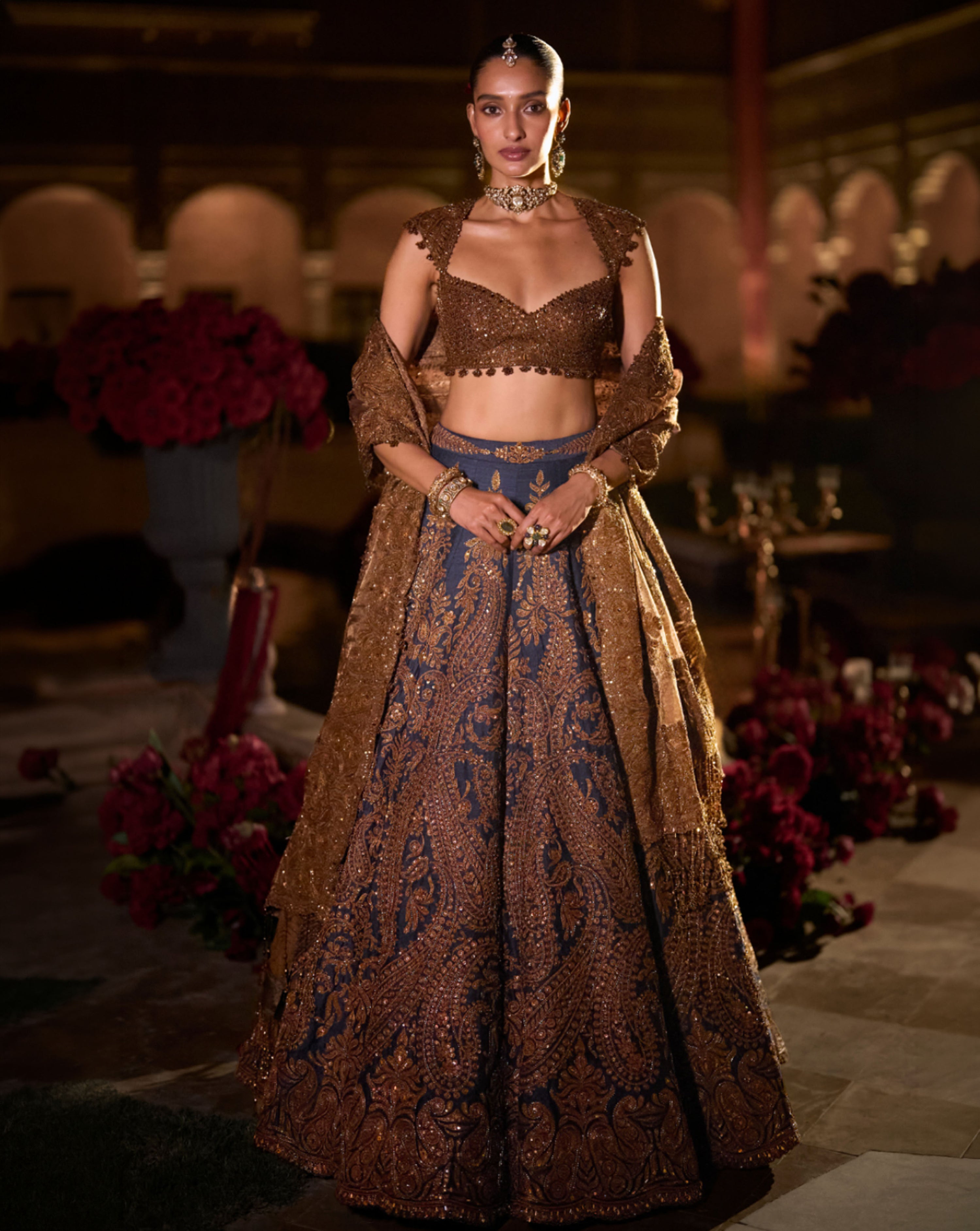 Navy Blue Paisley Lehenga Set