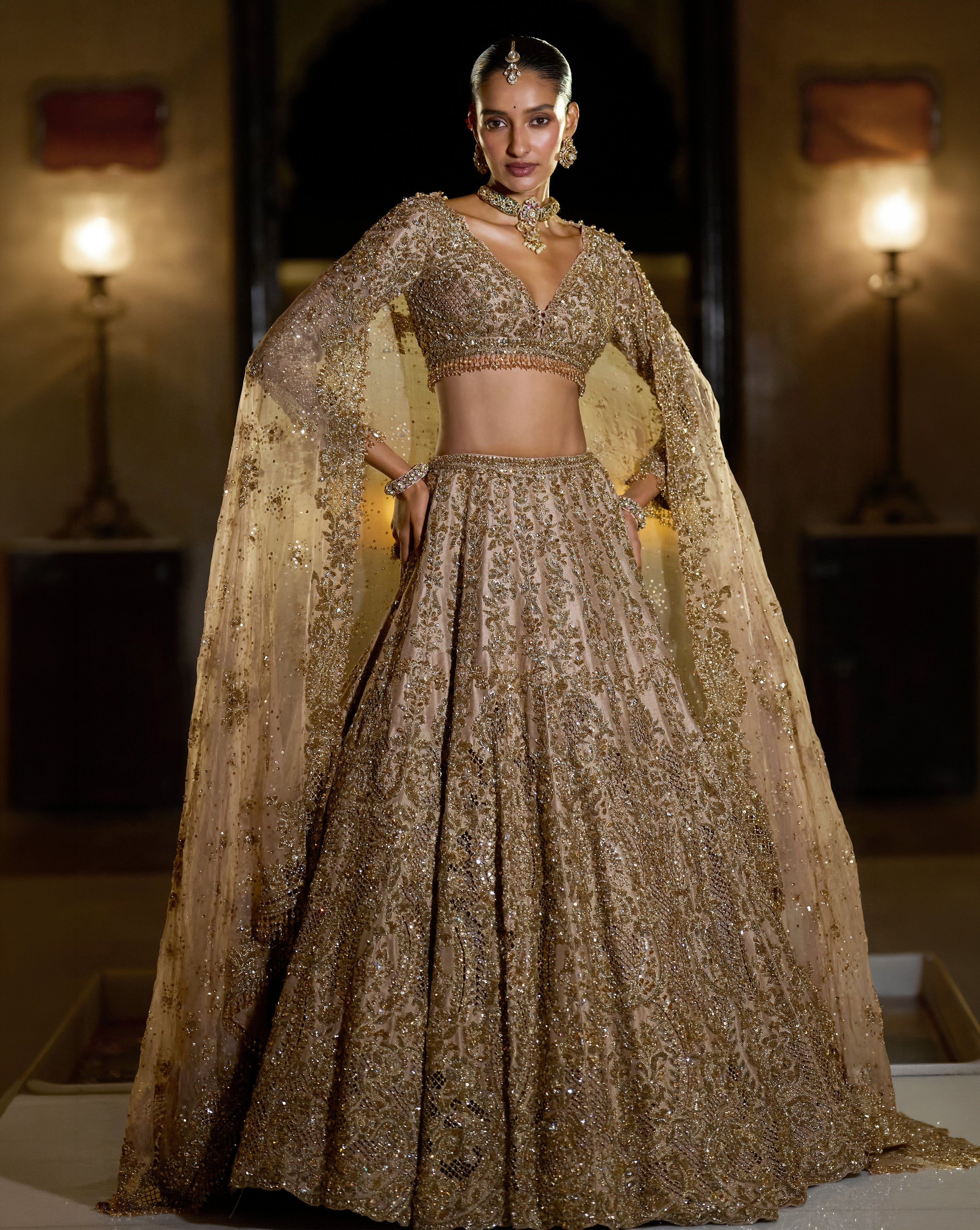Nude Antique Gold Lehenga Set