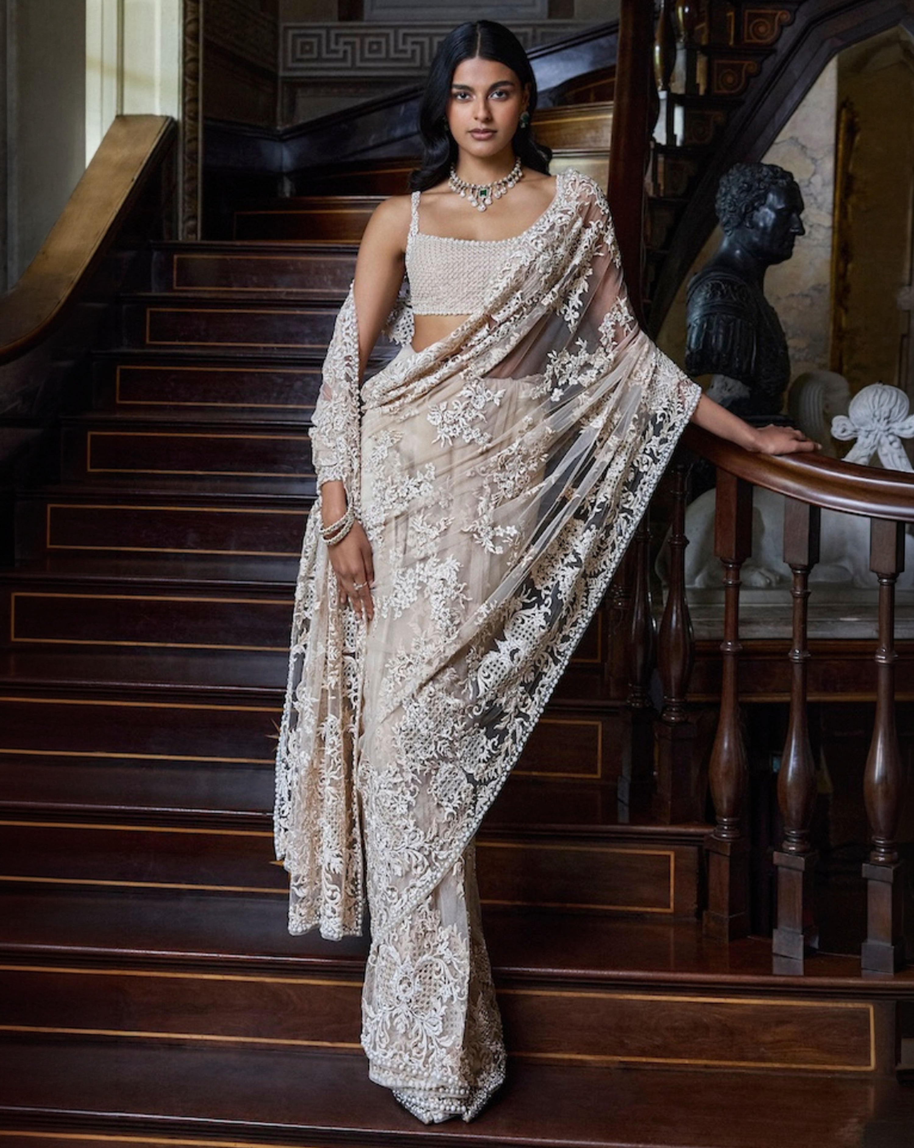 Nude Thread Work Saree
