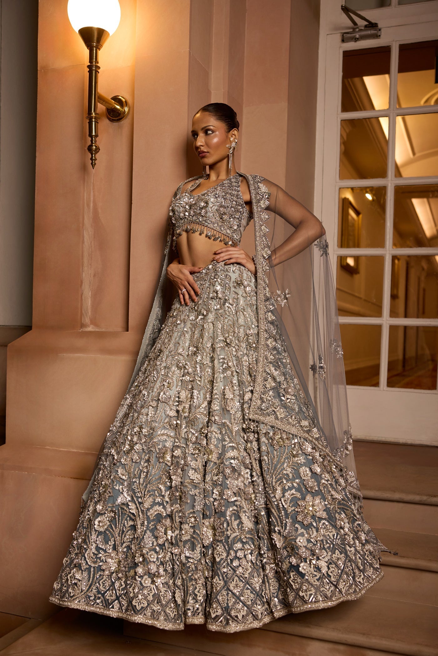 Grey Silver Midnight Blue Ombre Luna Lehenga Set