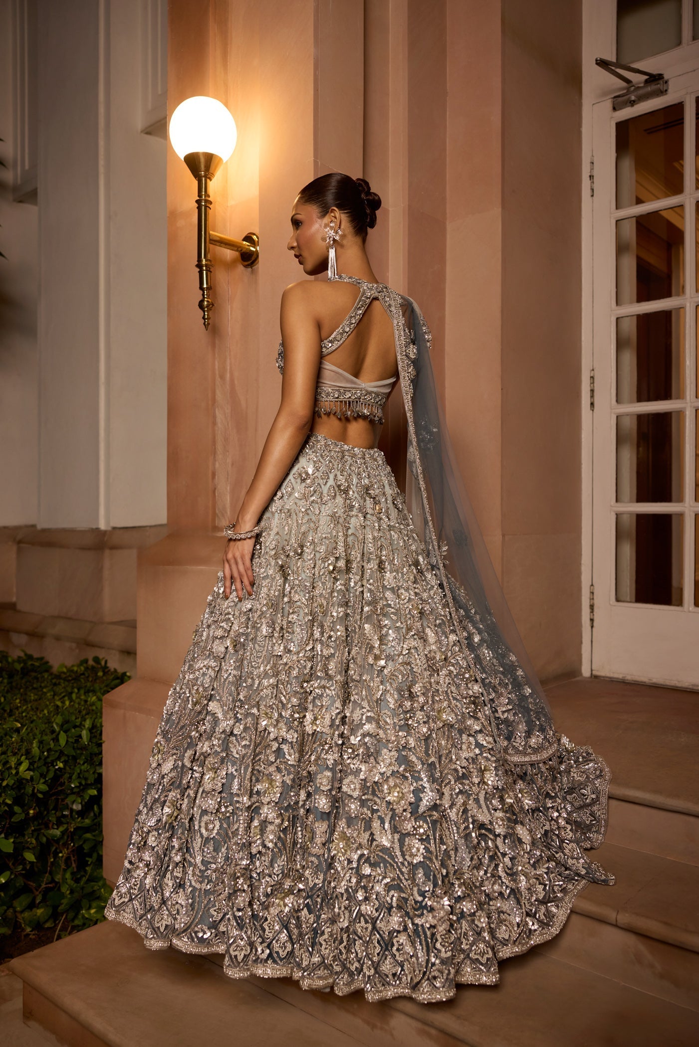 Grey Silver Midnight Blue Ombre Luna Lehenga Set