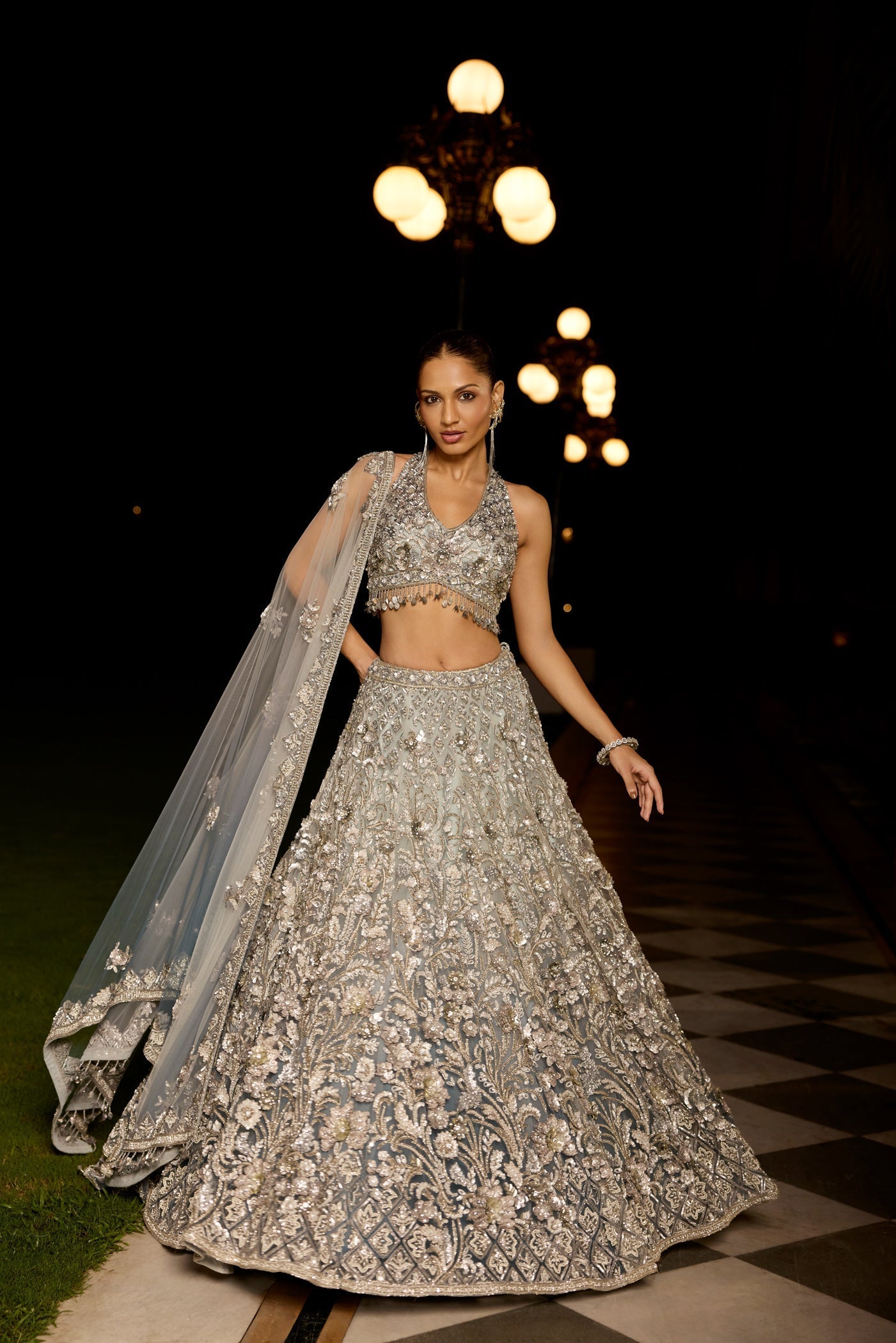 Grey Silver Midnight Blue Ombre Luna Lehenga Set