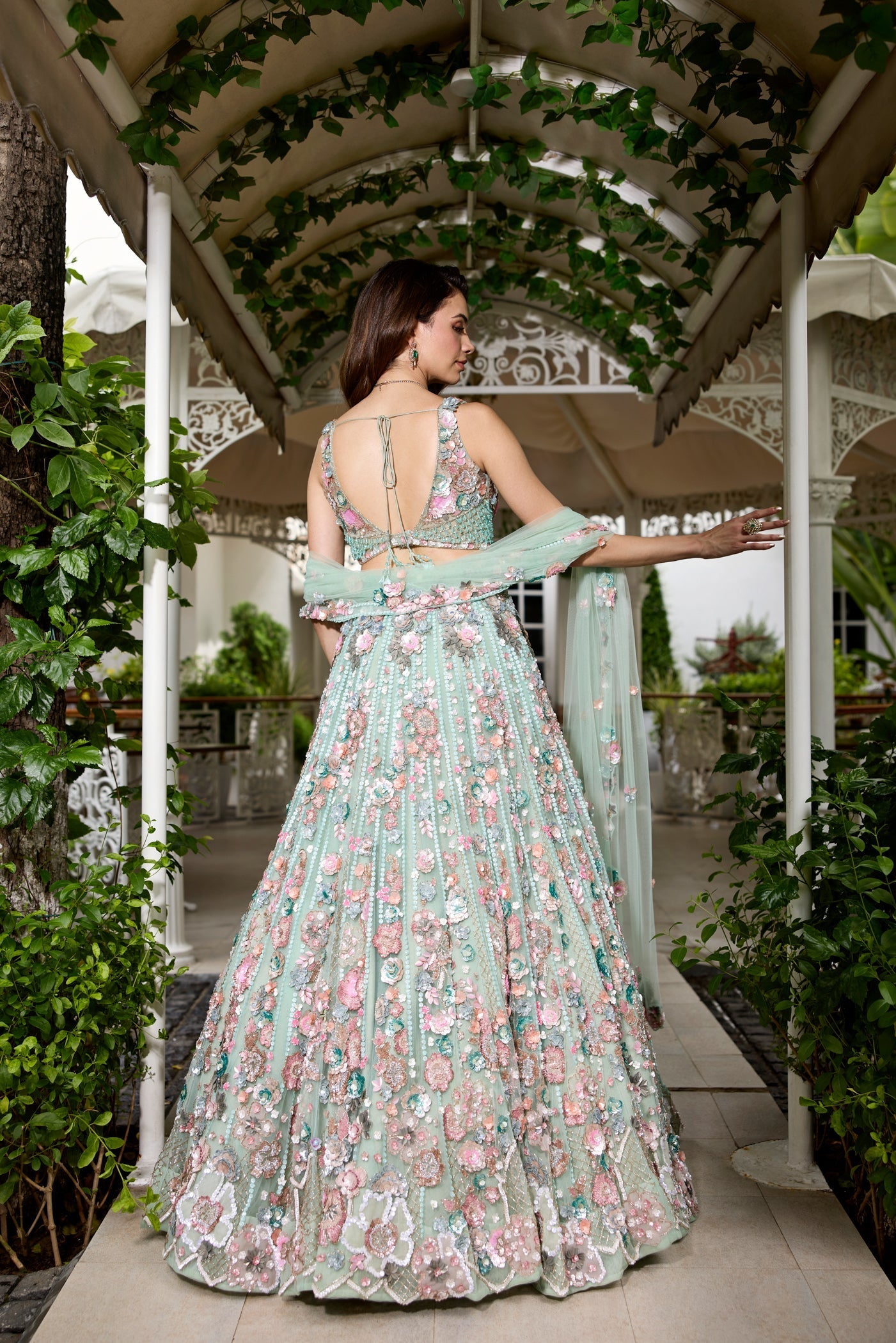 Seafoam Green And Multicolour Wendy Lehenga Set
