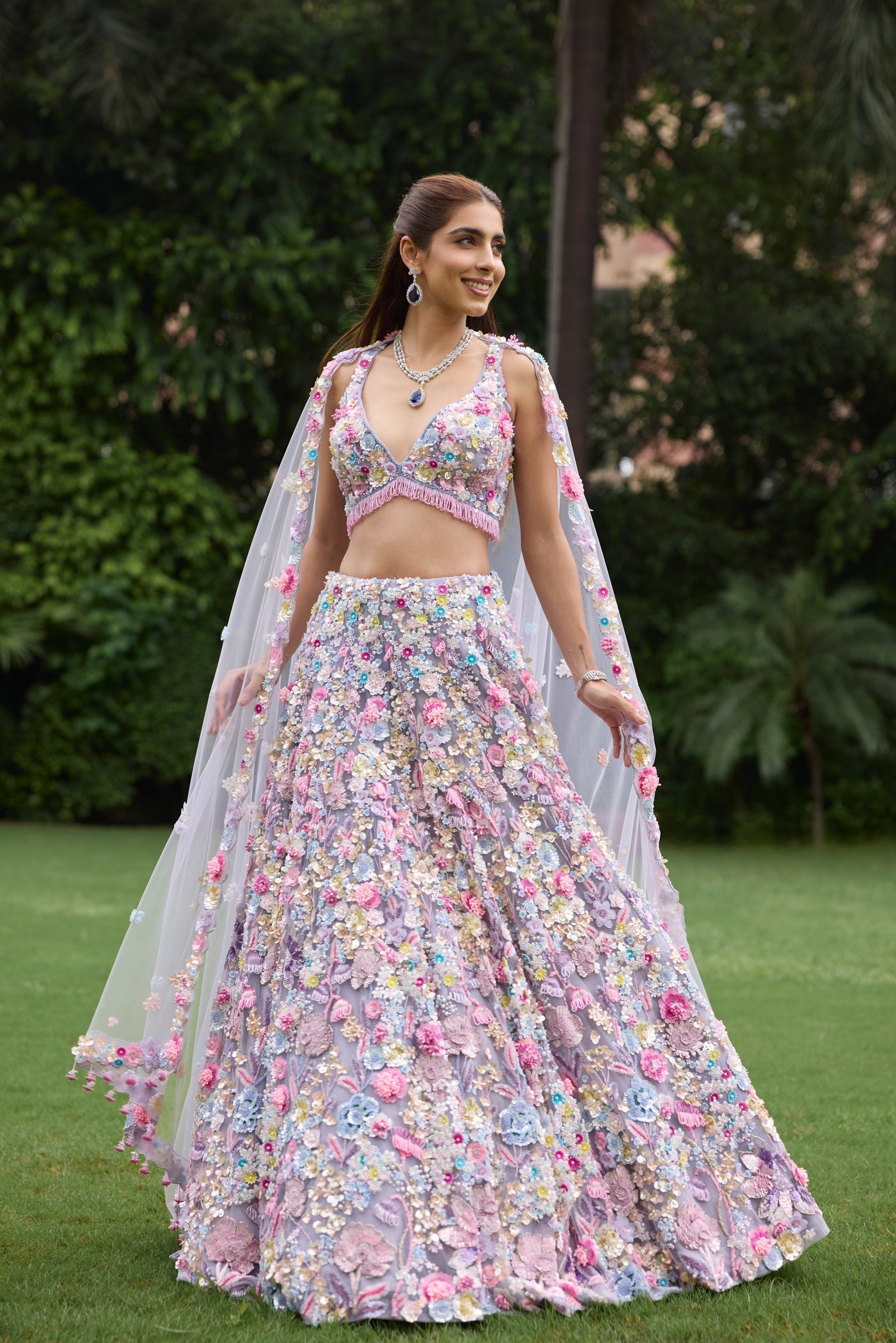 Lavender Multicolour 3d Irina Lehenga Set