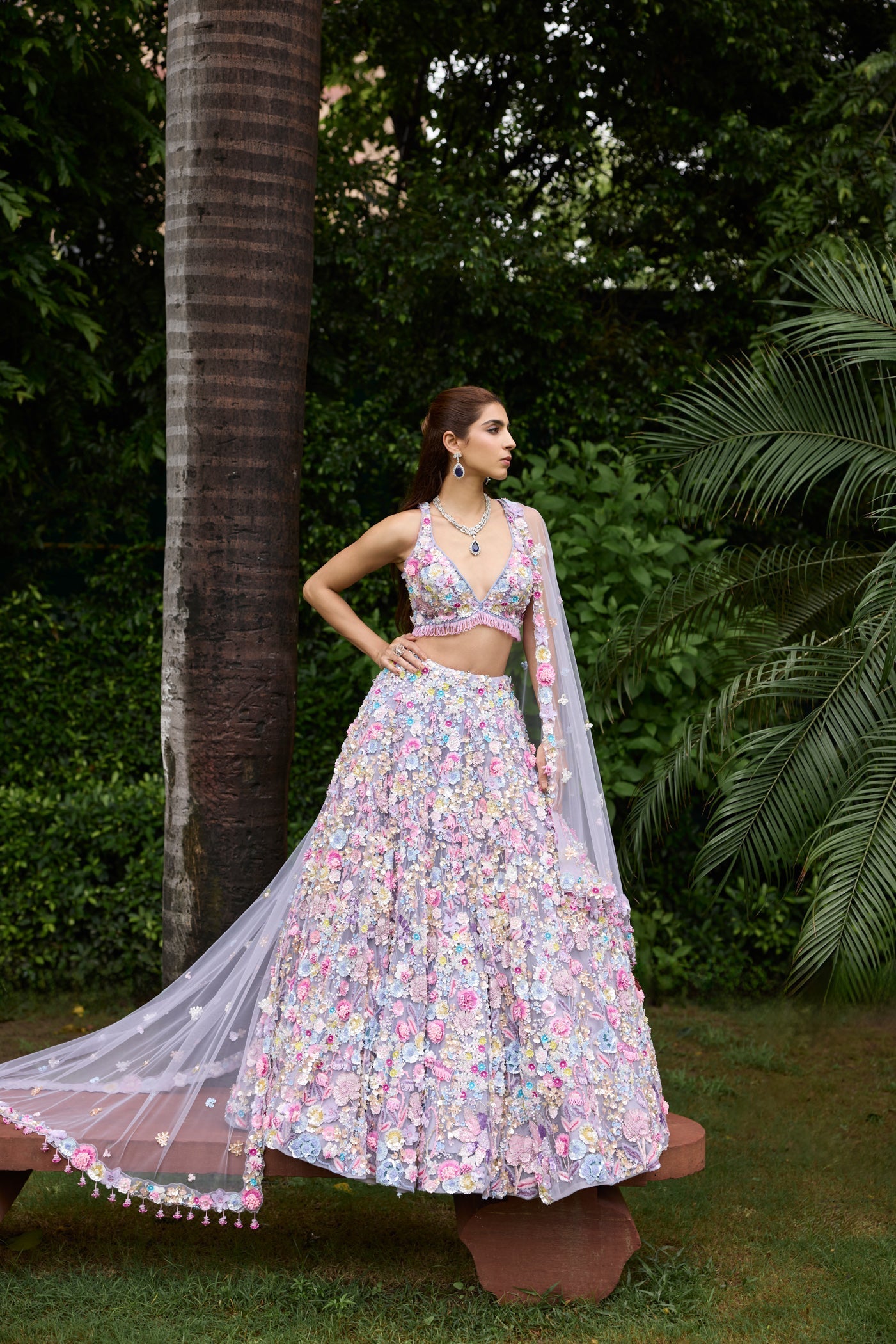 Lavender Multicolour 3d Irina Lehenga Set