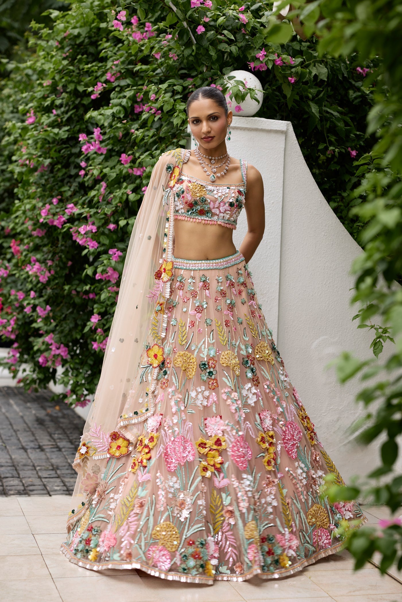 Peach Multicolour 3d Nicole Lehenga Set