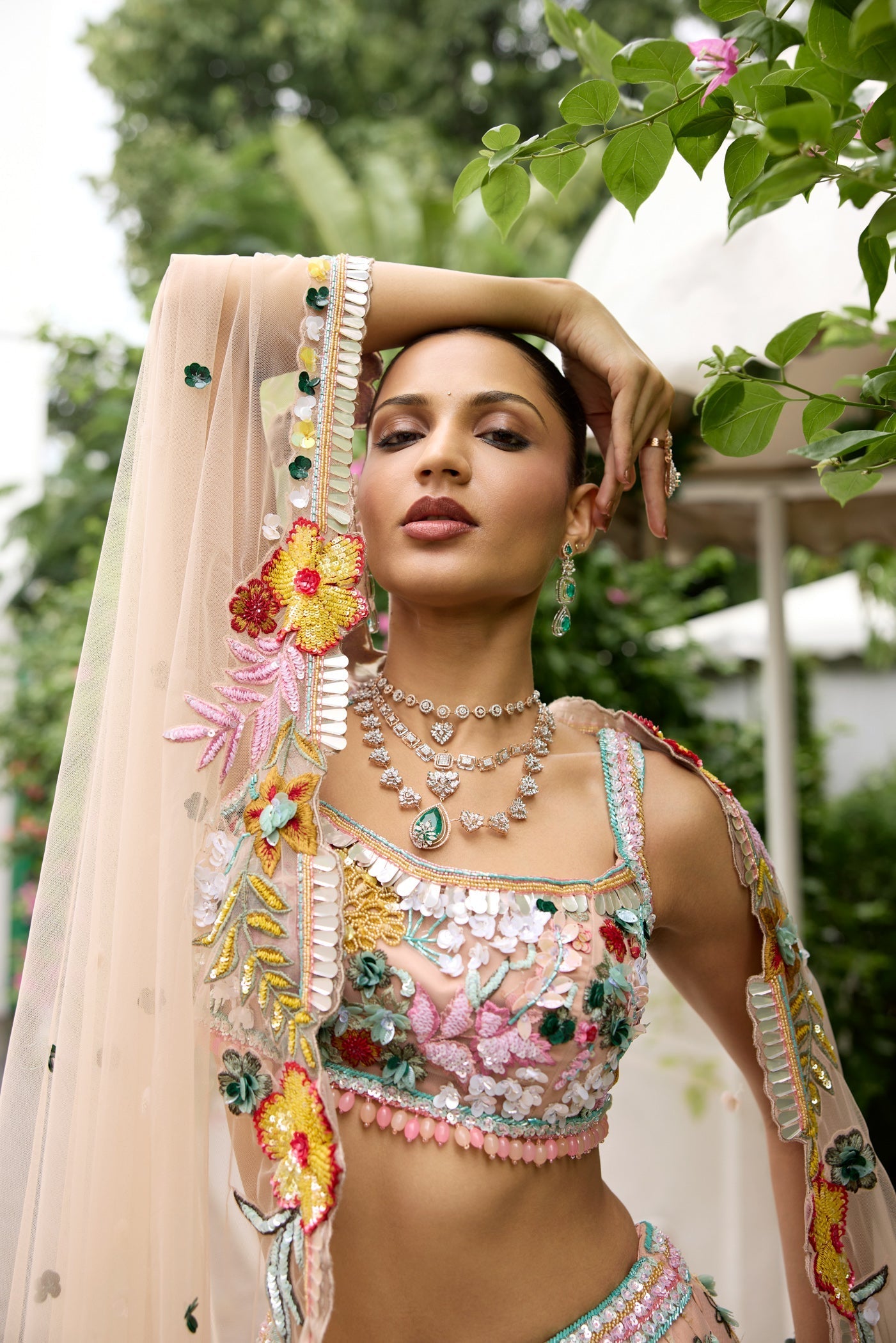 Peach Multicolour 3d Nicole Lehenga Set
