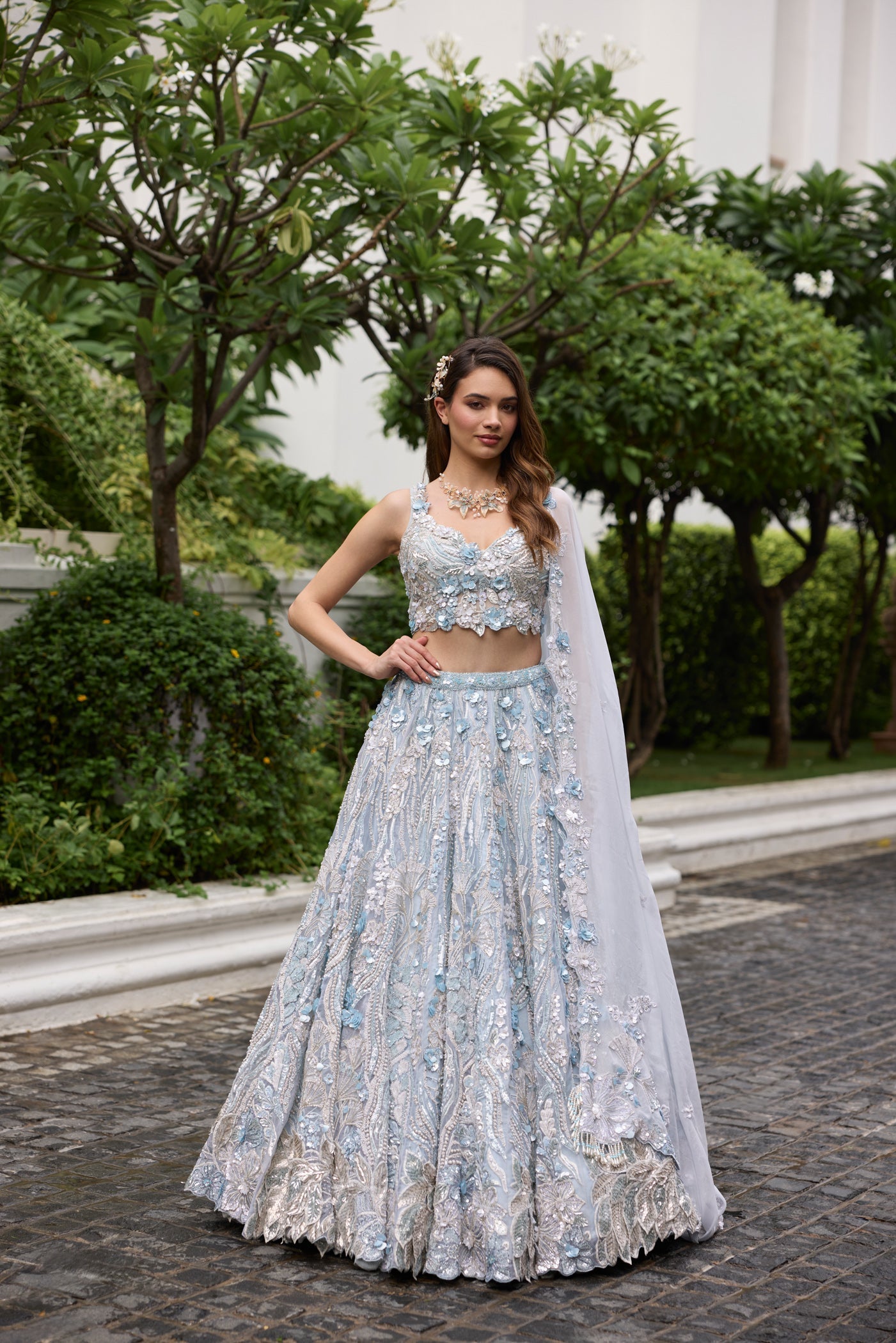 Powder Blue 3d Applique Grace Lehenga Set