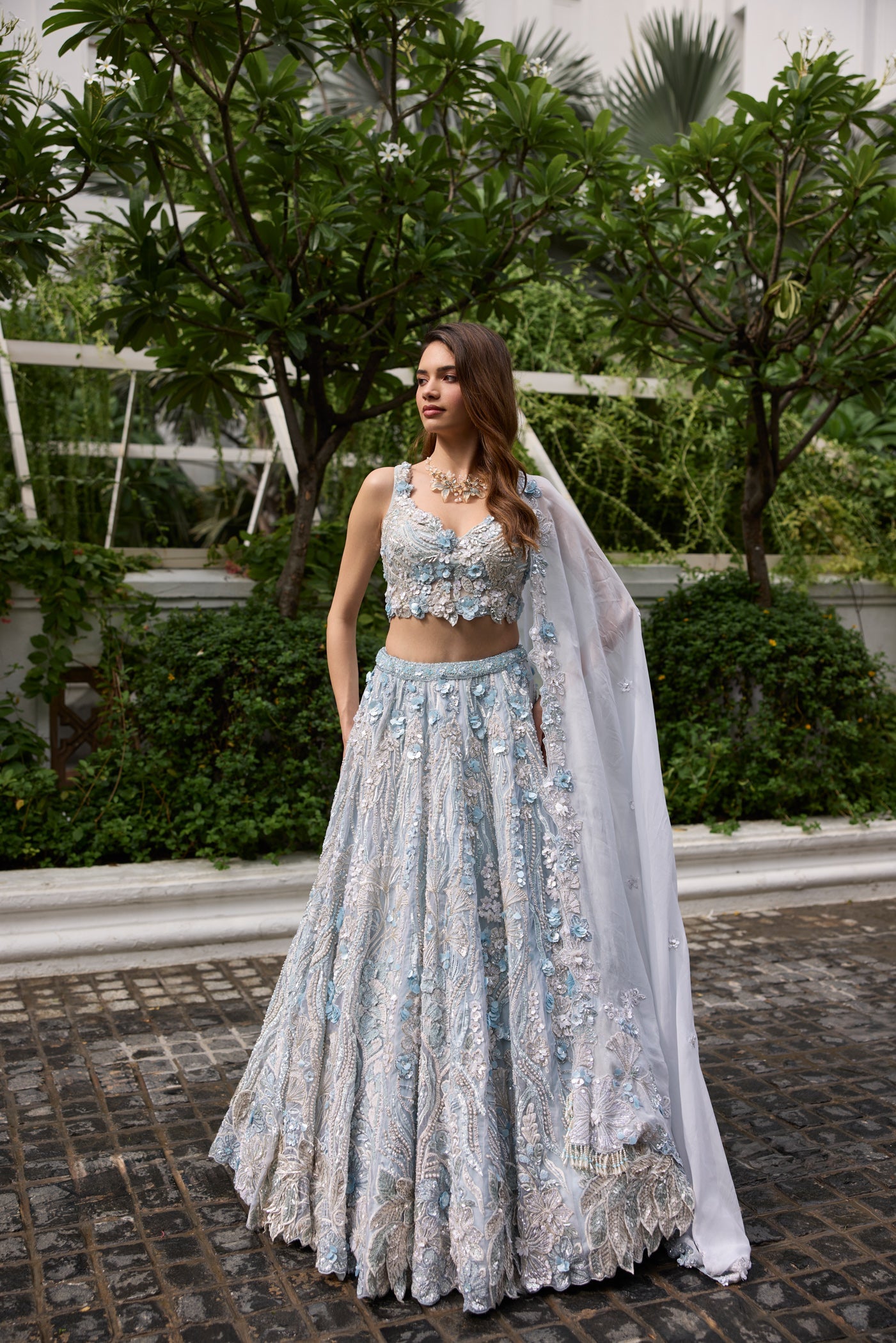 Powder Blue 3d Applique Grace Lehenga Set