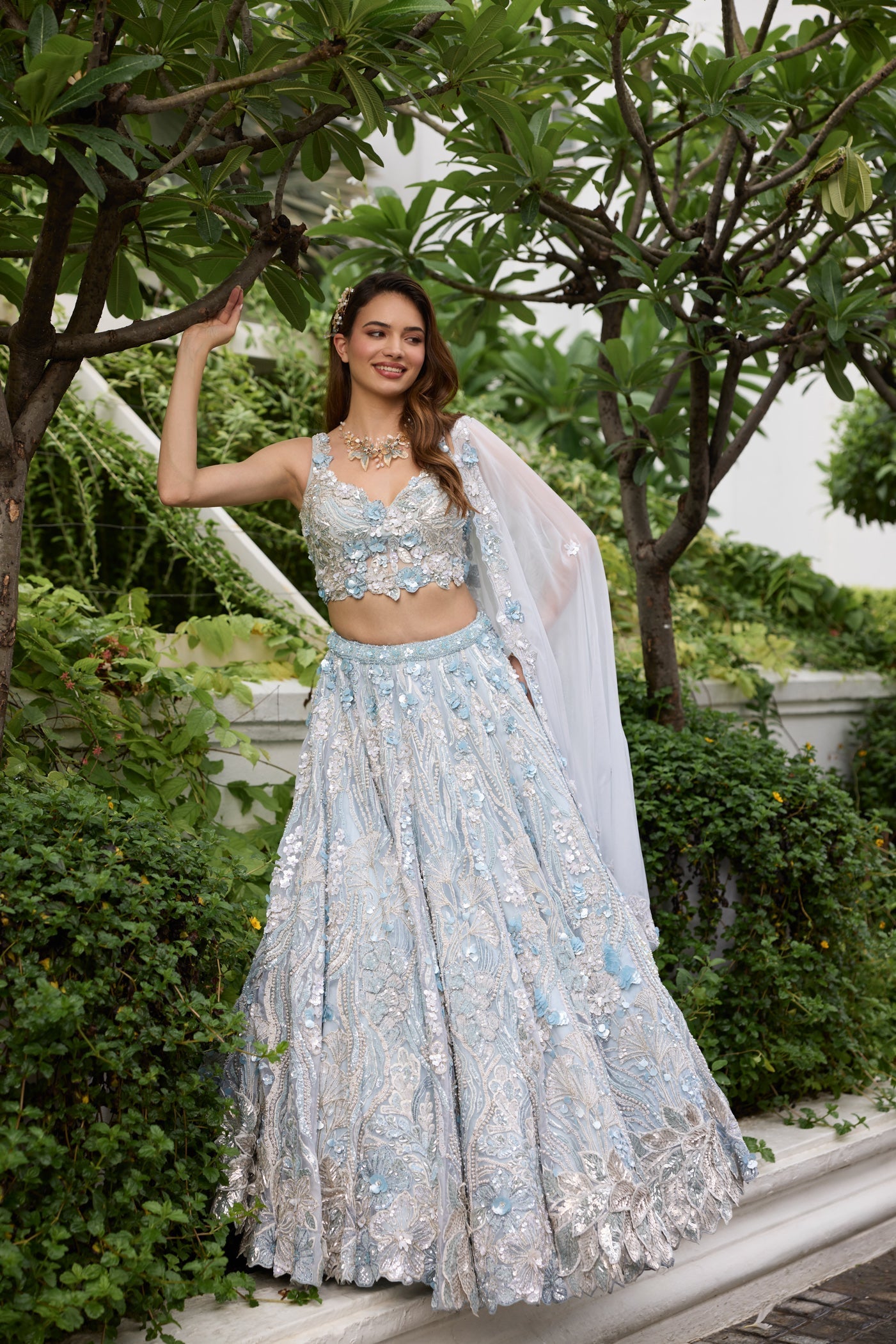 Powder Blue 3d Applique Grace Lehenga Set