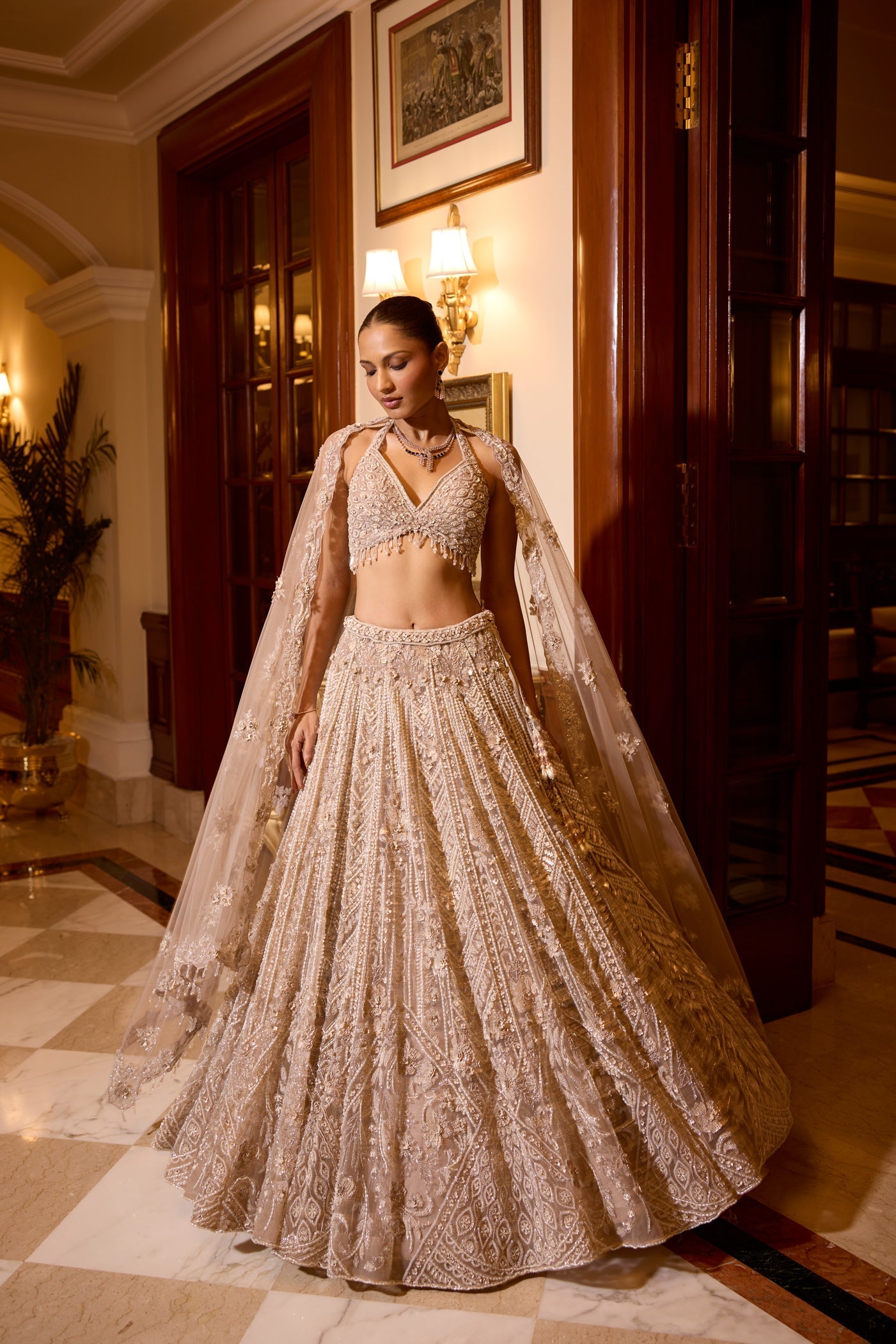 Pinkish Grey Silver And Pearls Embroidered Heather Lehenga Set