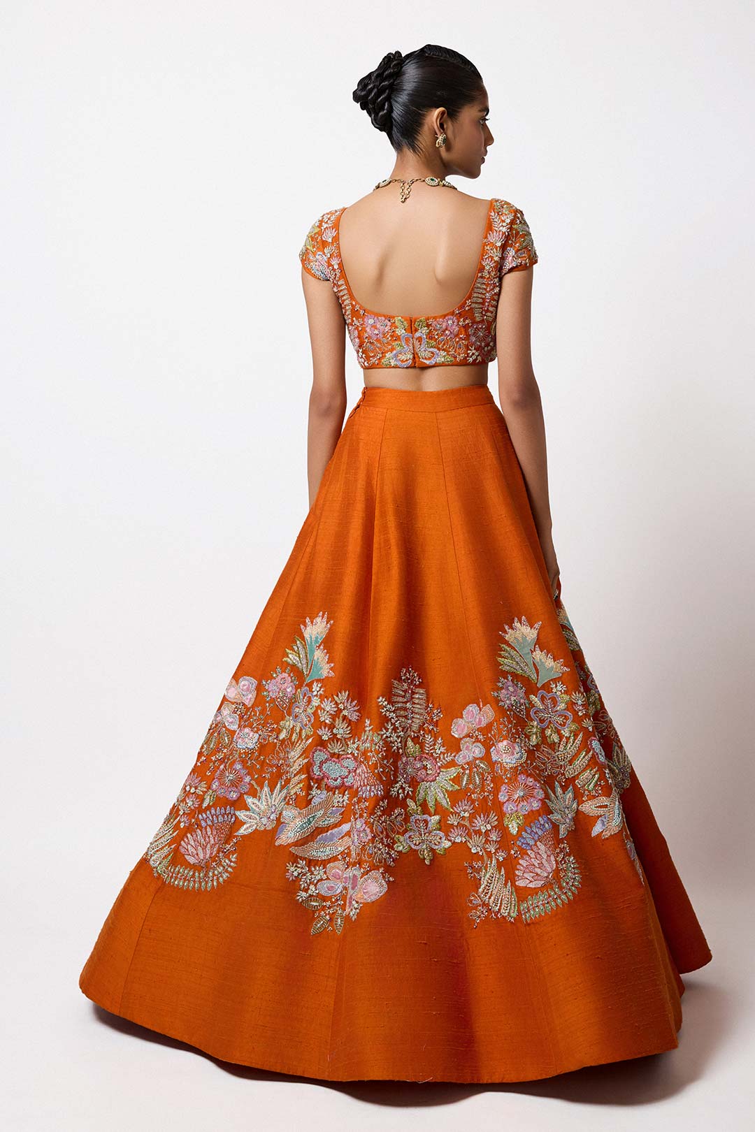 Flambea - Orange Raw Silk Lehenga