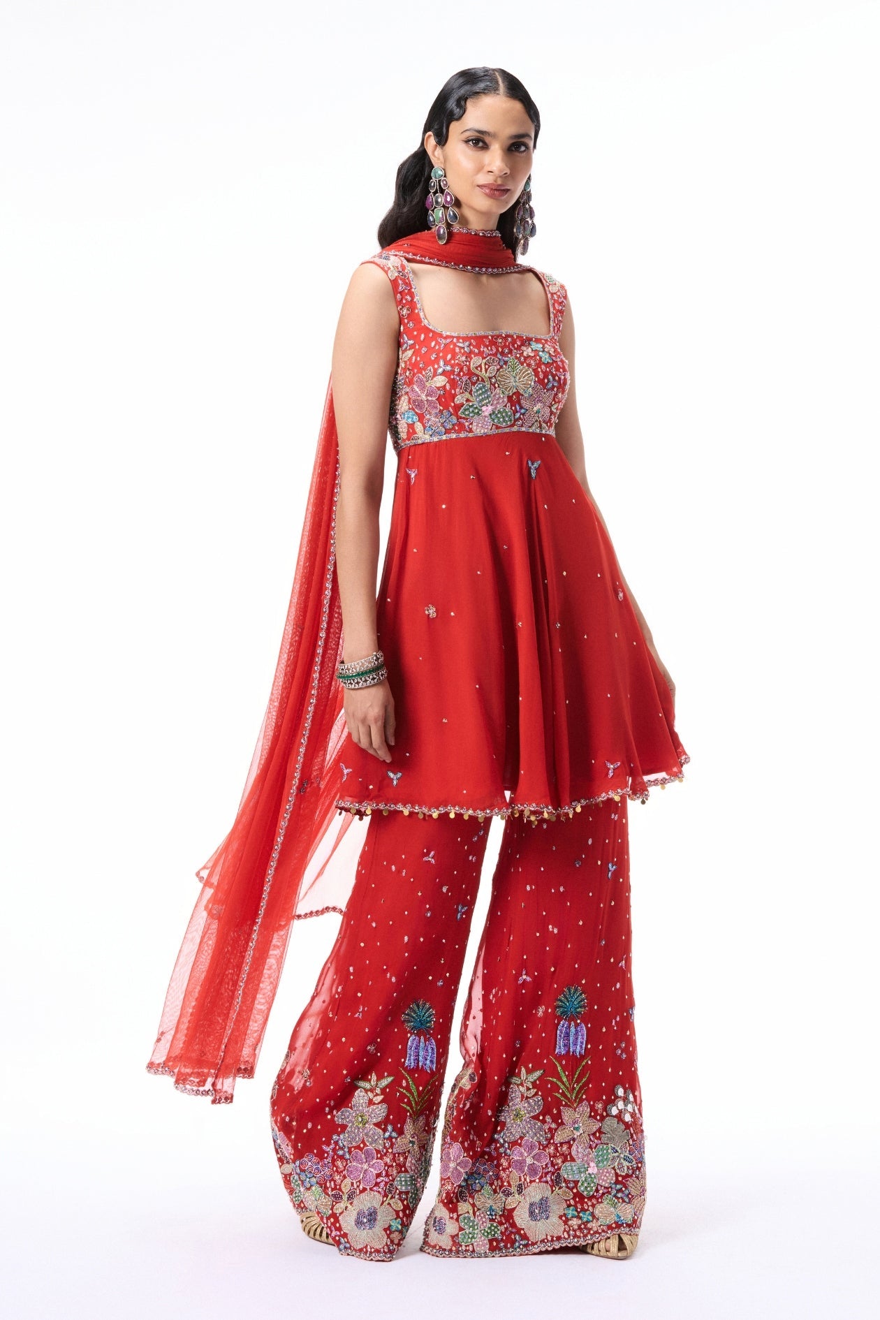 BLEUCIEL - Red semi georgette sharara