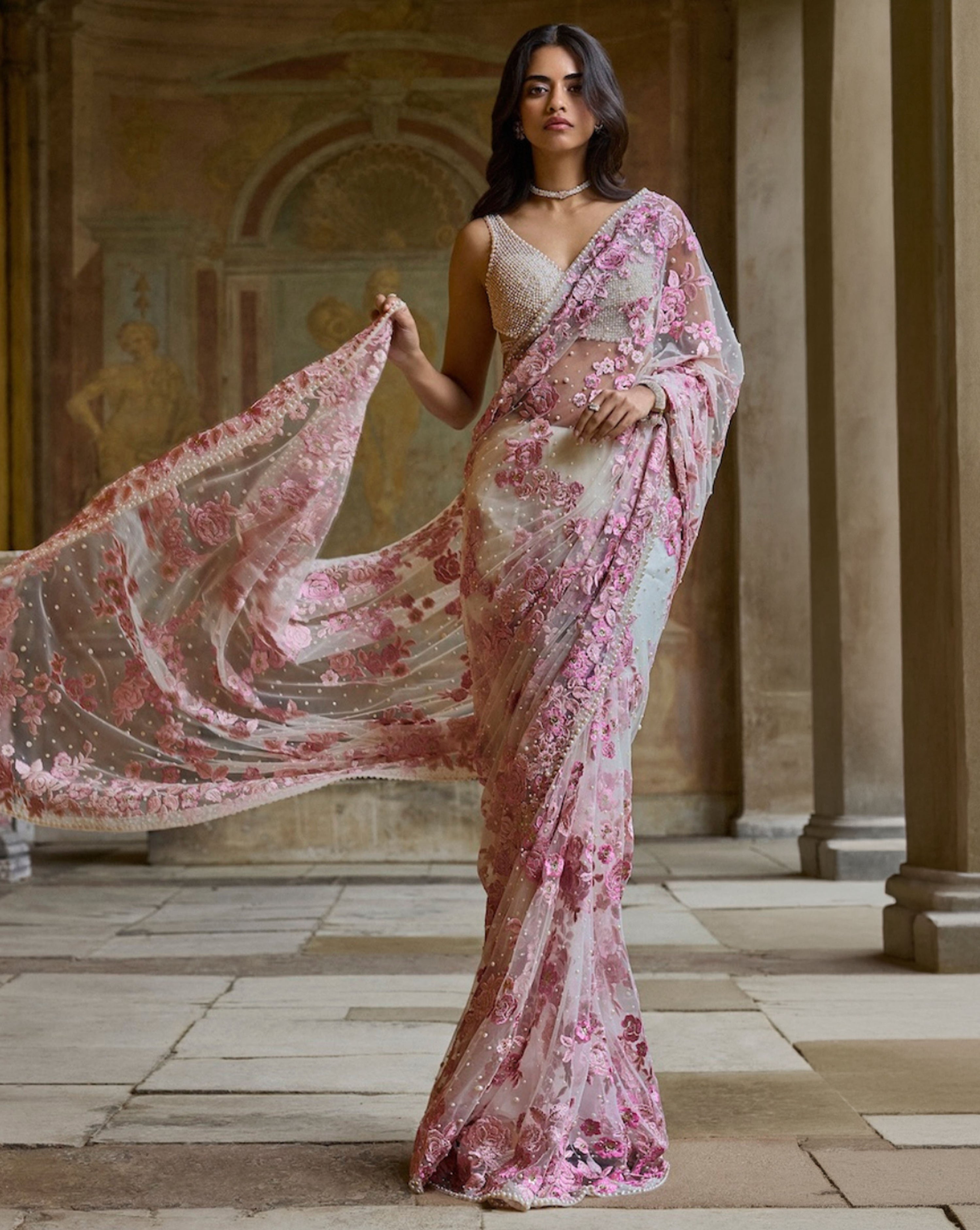 Pastel Pink Thread Work Saree