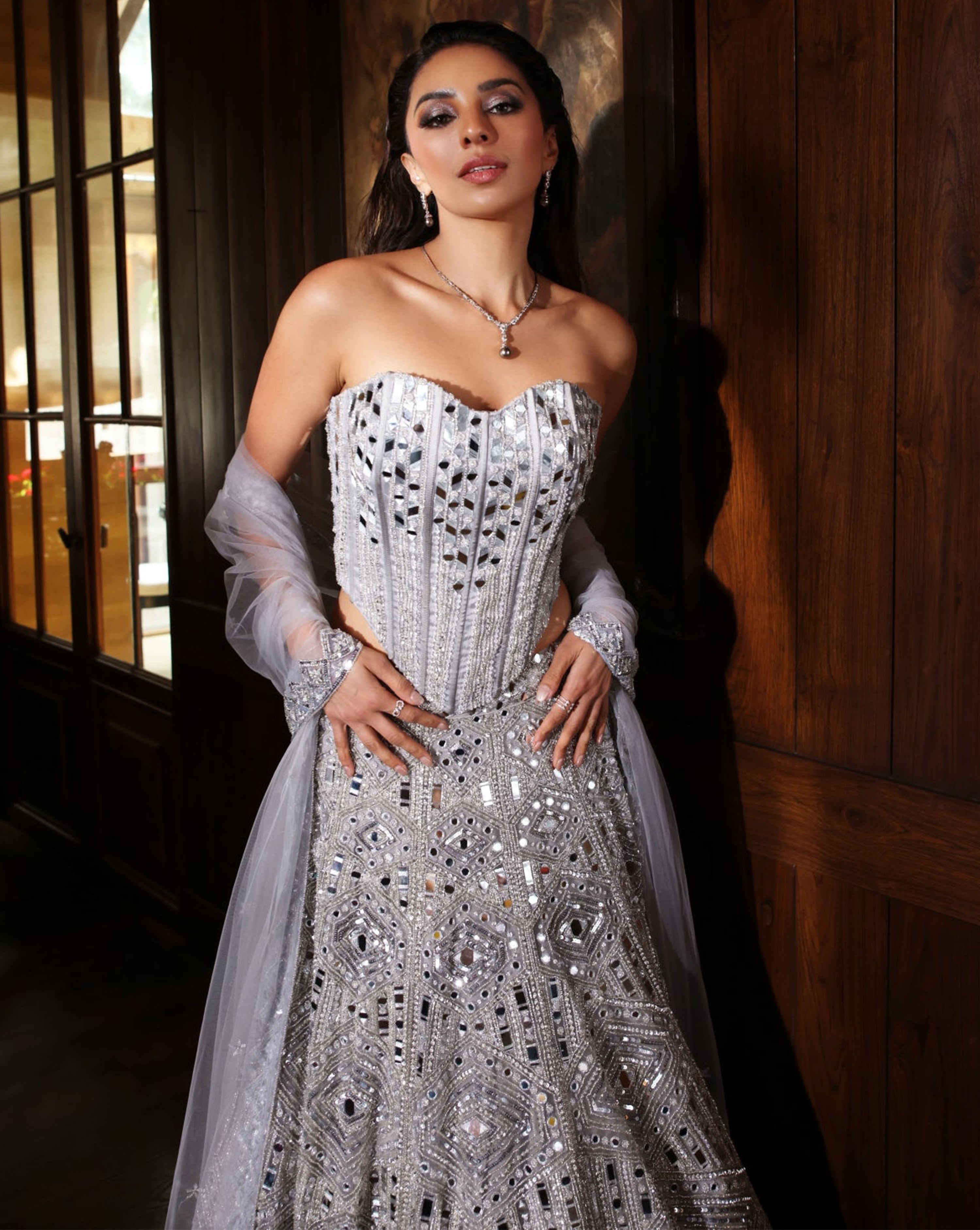 Payal Shah In Silver Embellished Mirrorwork Lehenga Set